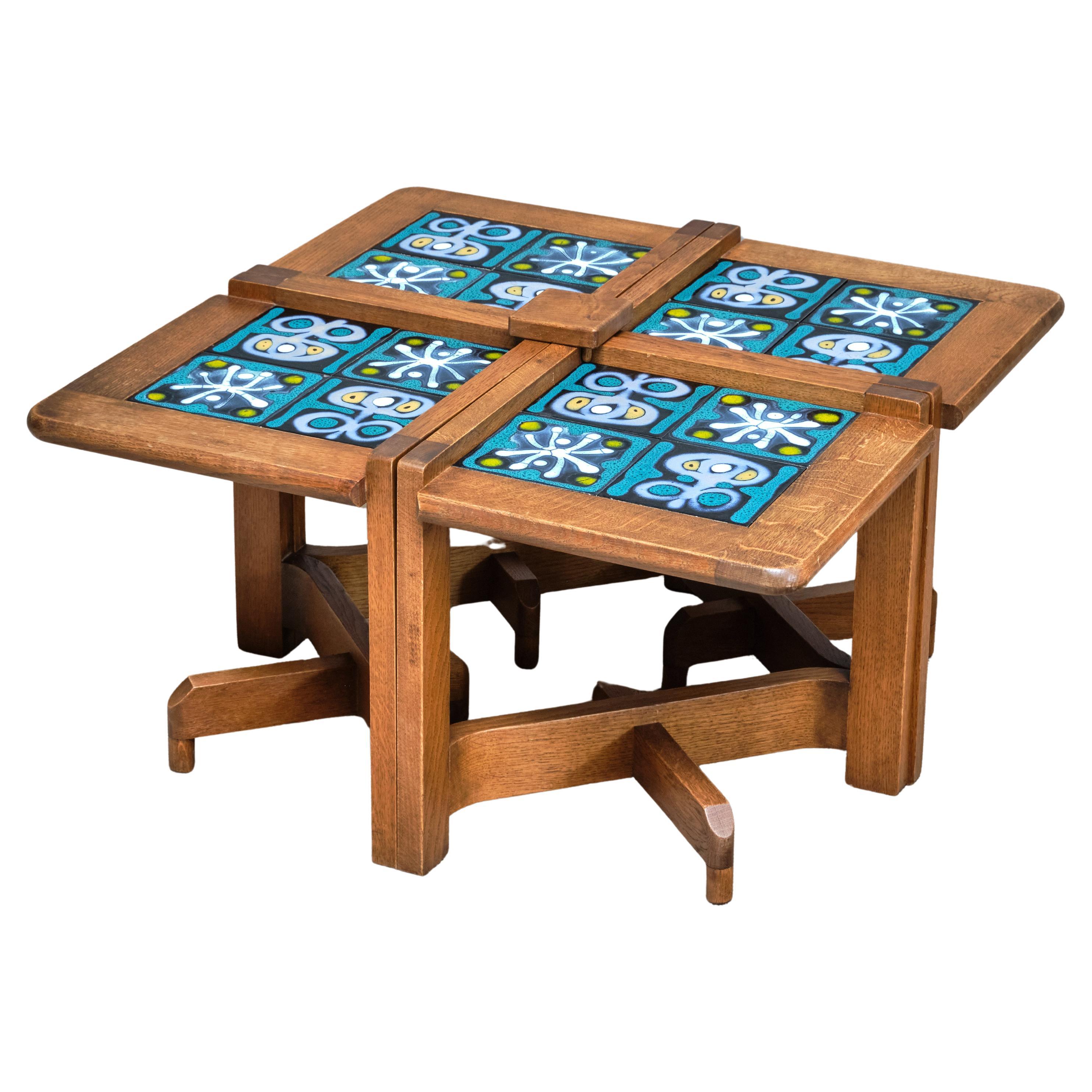 Guillerme et Chambron Set of Four Side Tables / Modular Coffee Table, 1950s For Sale