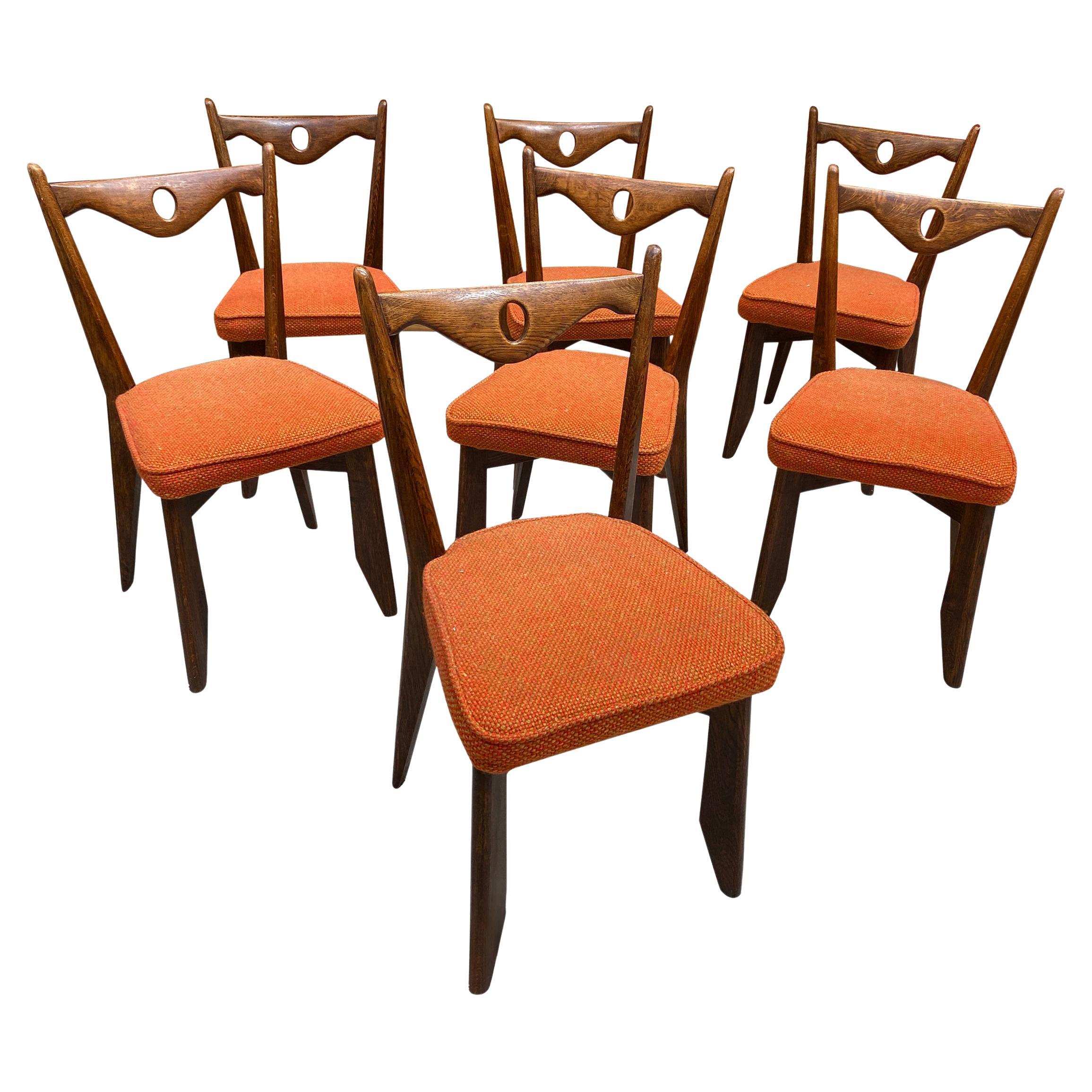 Guillerme et Chambron, Conjunto de siete sillas de roble, Edición Votre Maison, hacia 1970