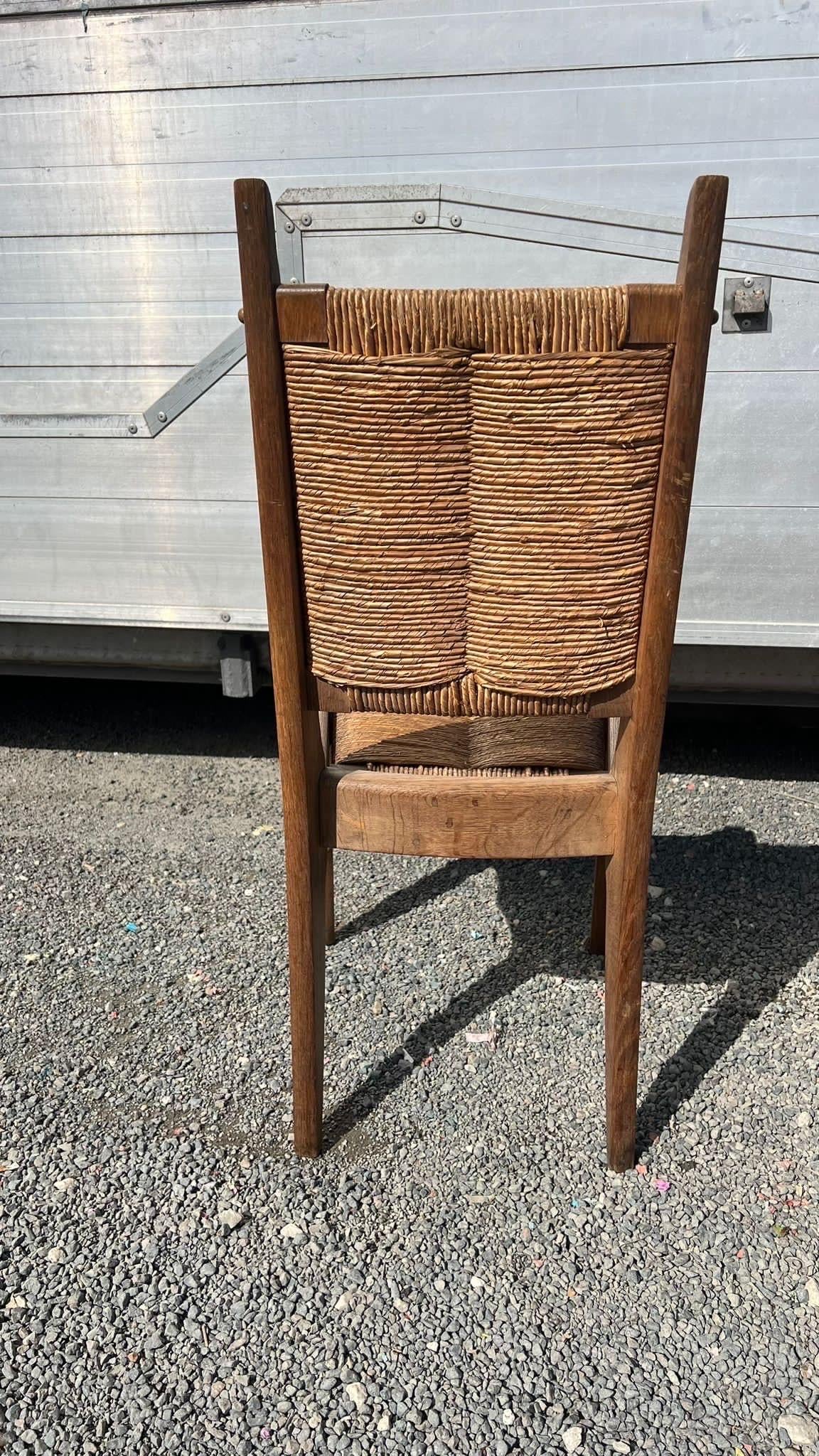 French Guillerme et Chambron Set of Six Dining Chairs in Oak and Straw