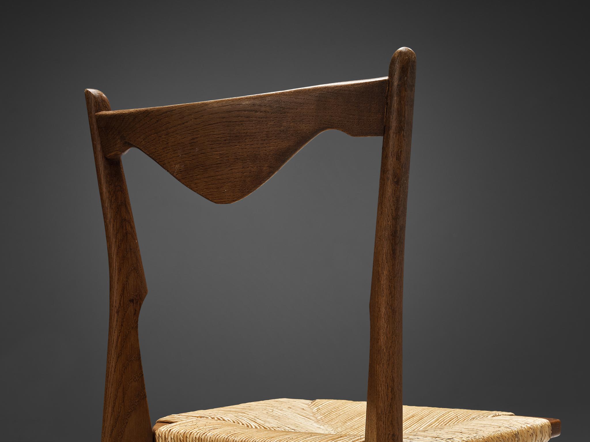 Guillerme et Chambron Set of Six Dining Chairs in Oak and Straw Seats 1