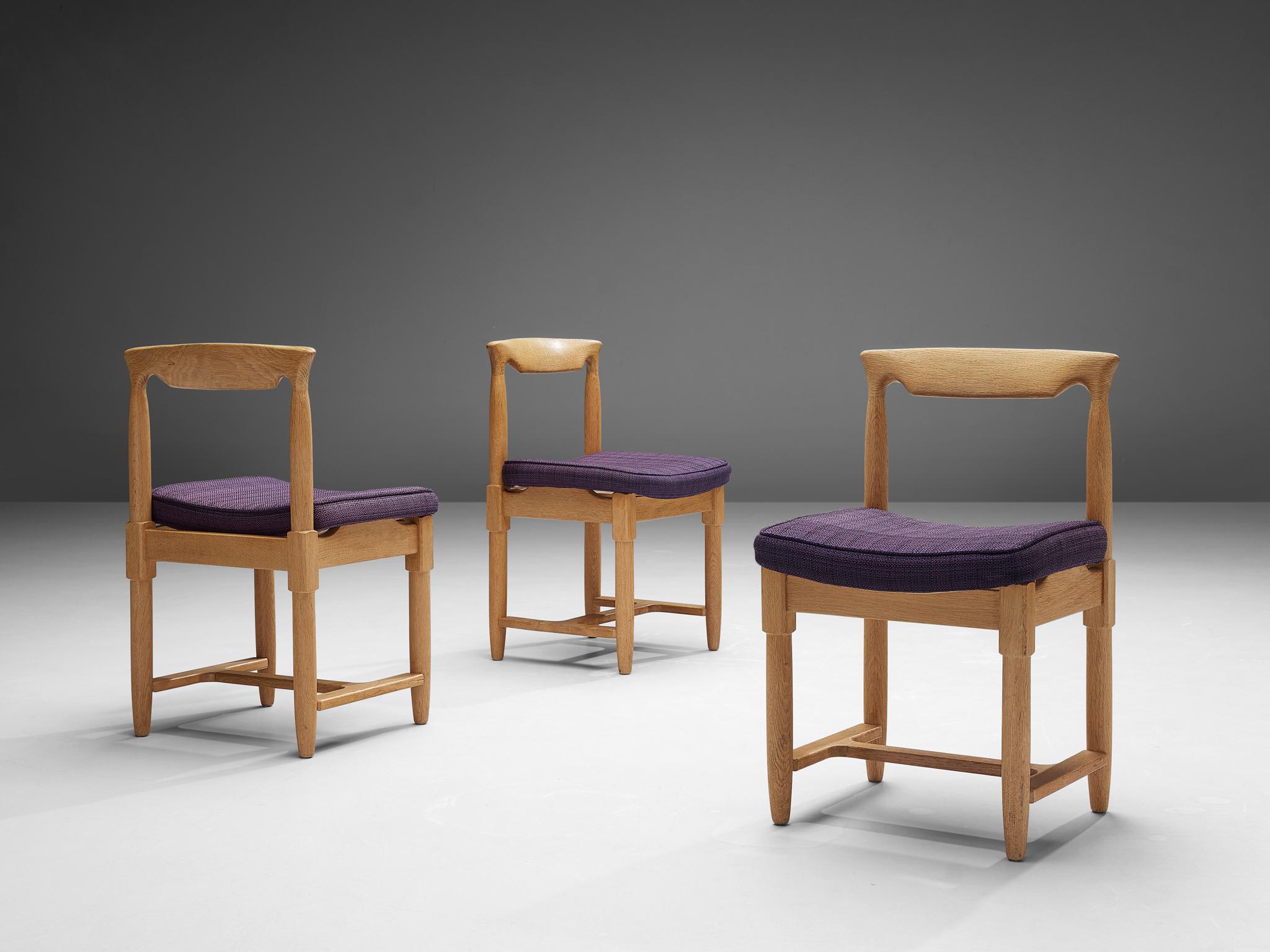 Mid-Century Modern Guillerme & Chambron Set of Six 'Elmyre' Dining Chairs in Oak 