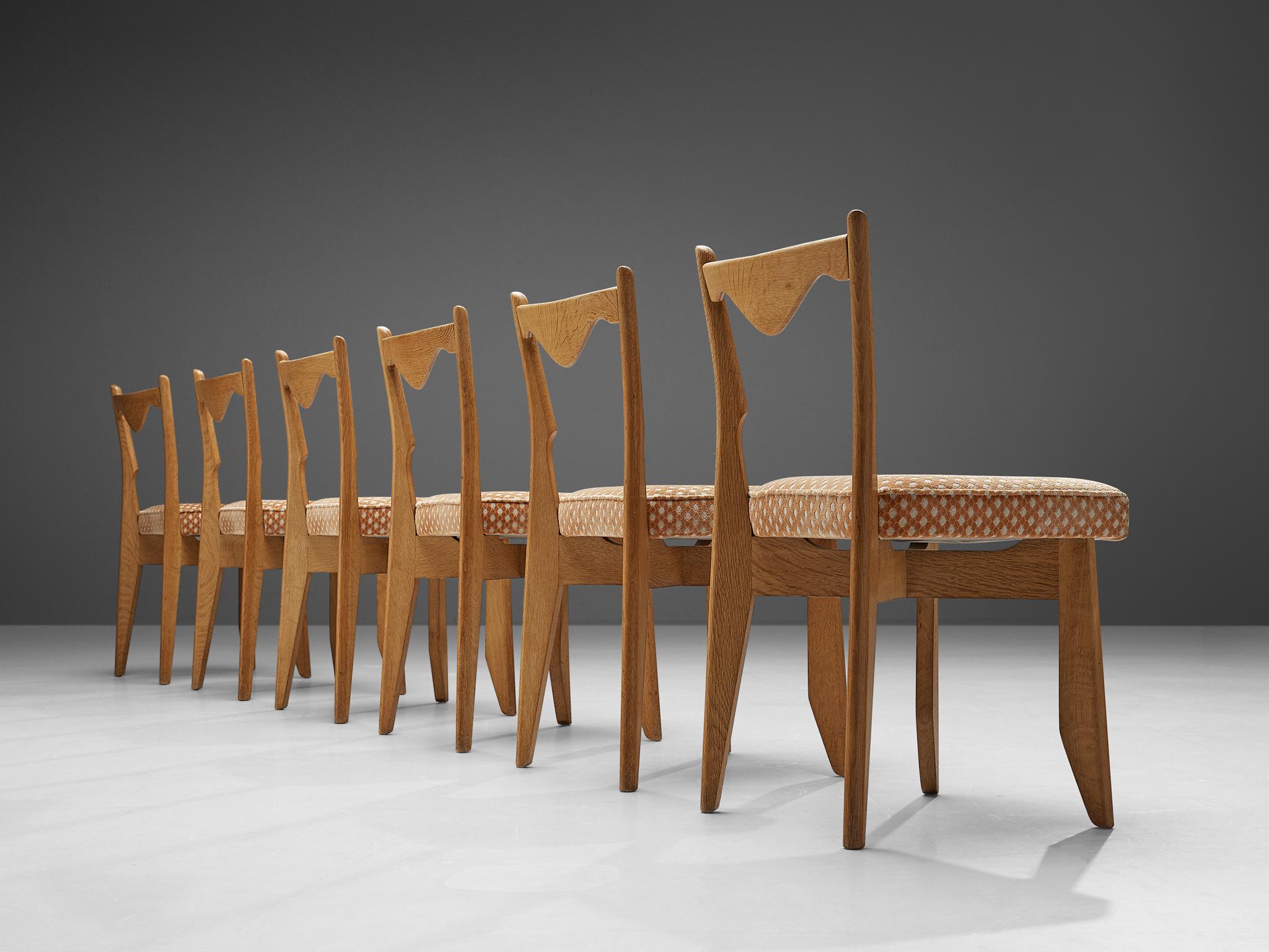 Mid-Century Modern Guillerme et Chambron Set of Six Dining Chairs Model 'Thibault' in Oak