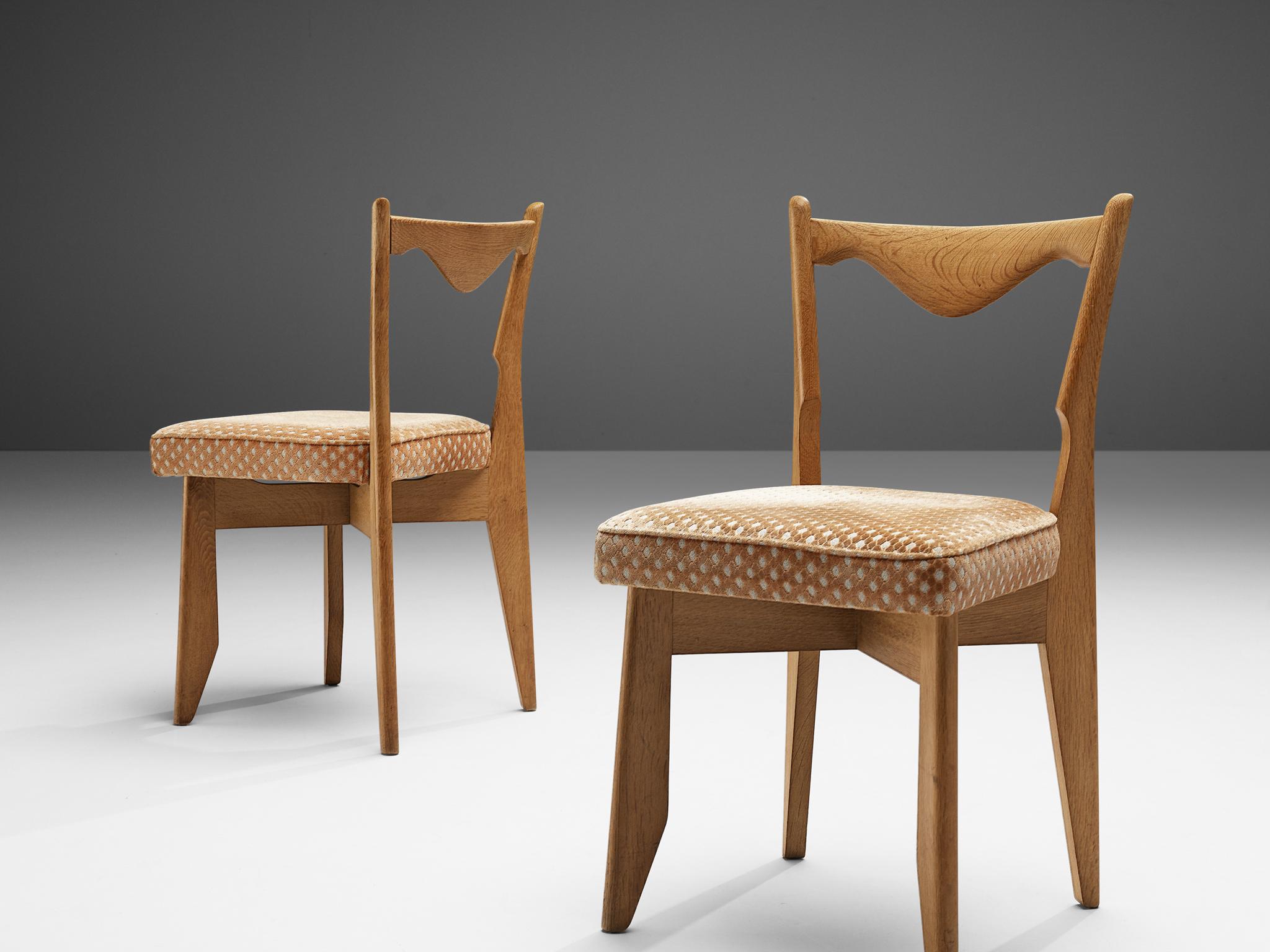 French Guillerme et Chambron Set of Six Dining Chairs Model 'Thibault' in Oak