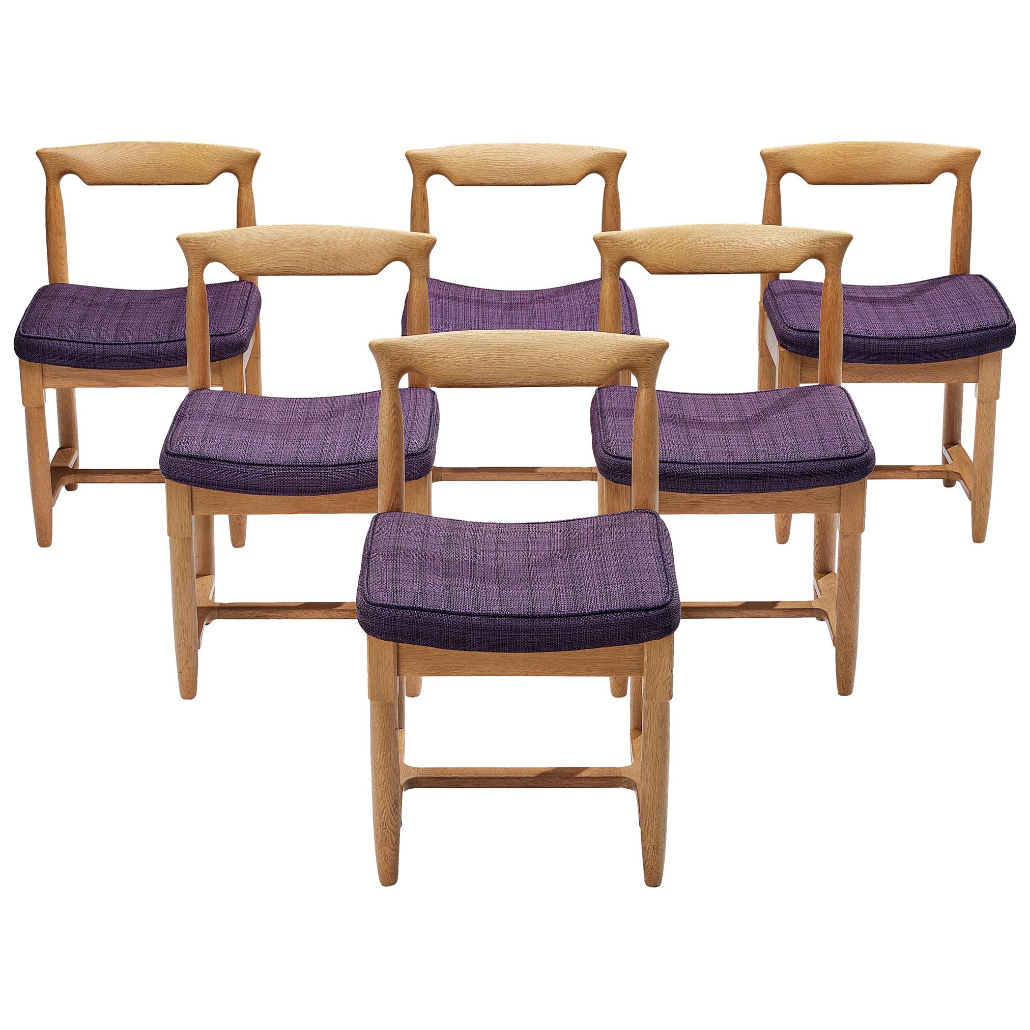 Guillerme et Chambron Set of Six 'Elmyre' Dining Chairs in Oak 