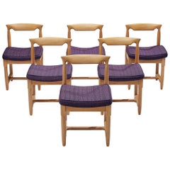 Guillerme & Chambron Set of Six ''Elmyre'' Dining Chairs in Oak 