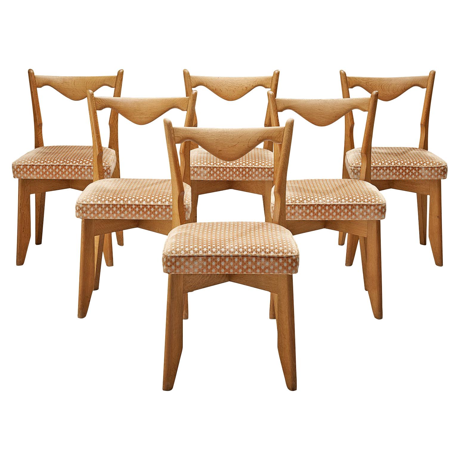 Guillerme et Chambron Set of Six Dining Chairs Model 'Thibault' in Oak