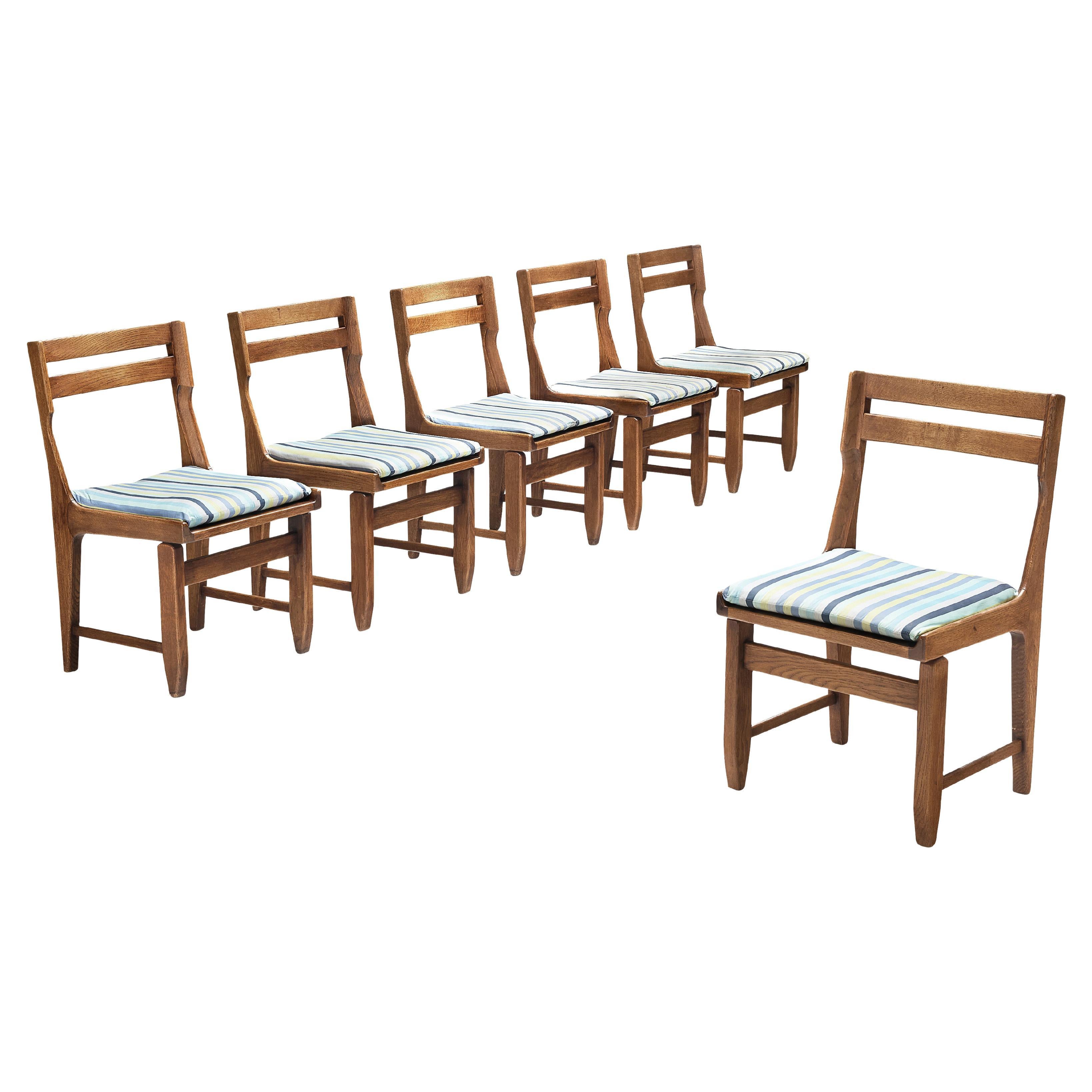 Guillerme et Chambron Set of Six Dining Chairs in Oak