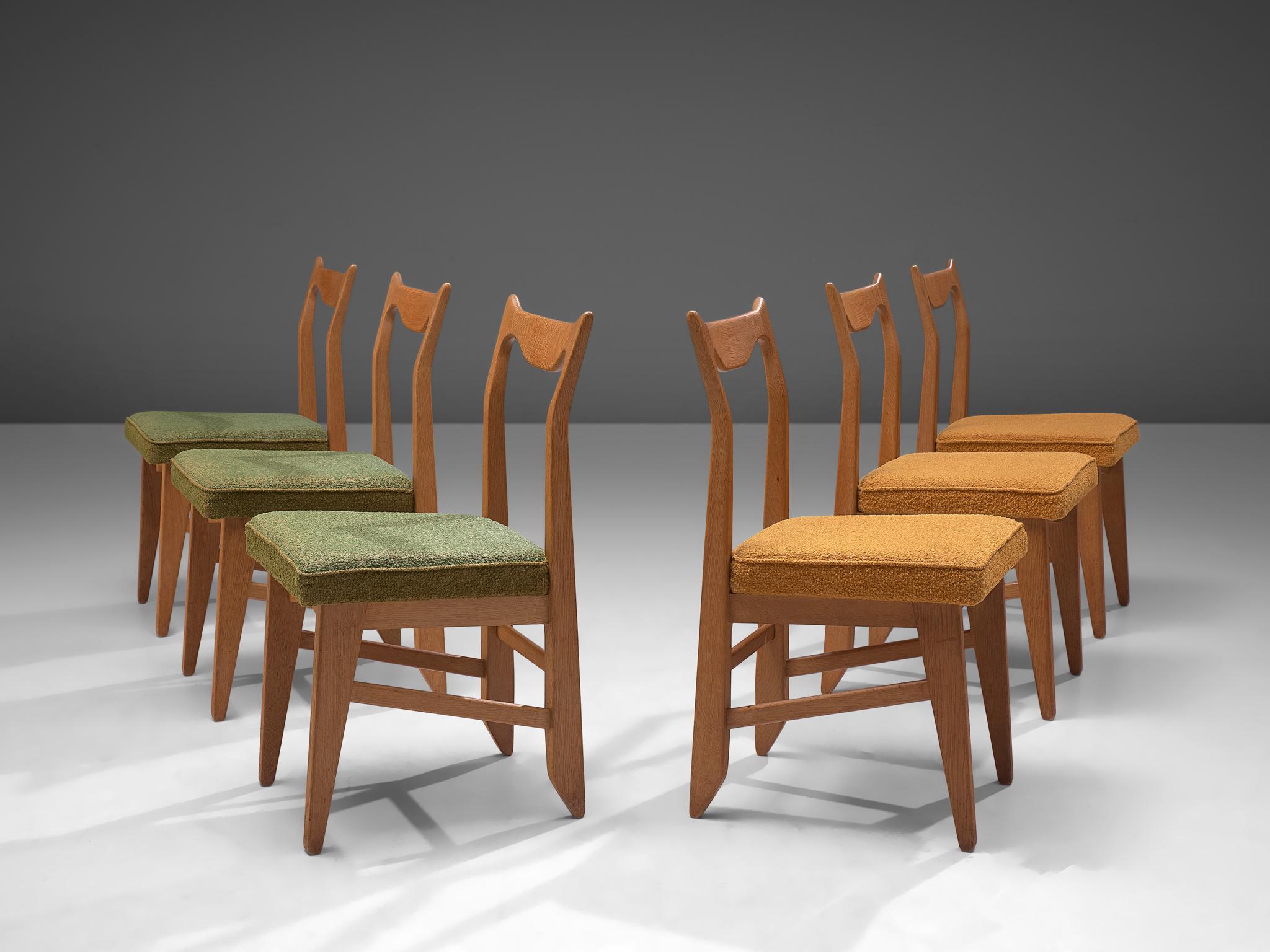 Mid-Century Modern Guillerme et Chambron Set of Six Dining Chairs in Solid Oak