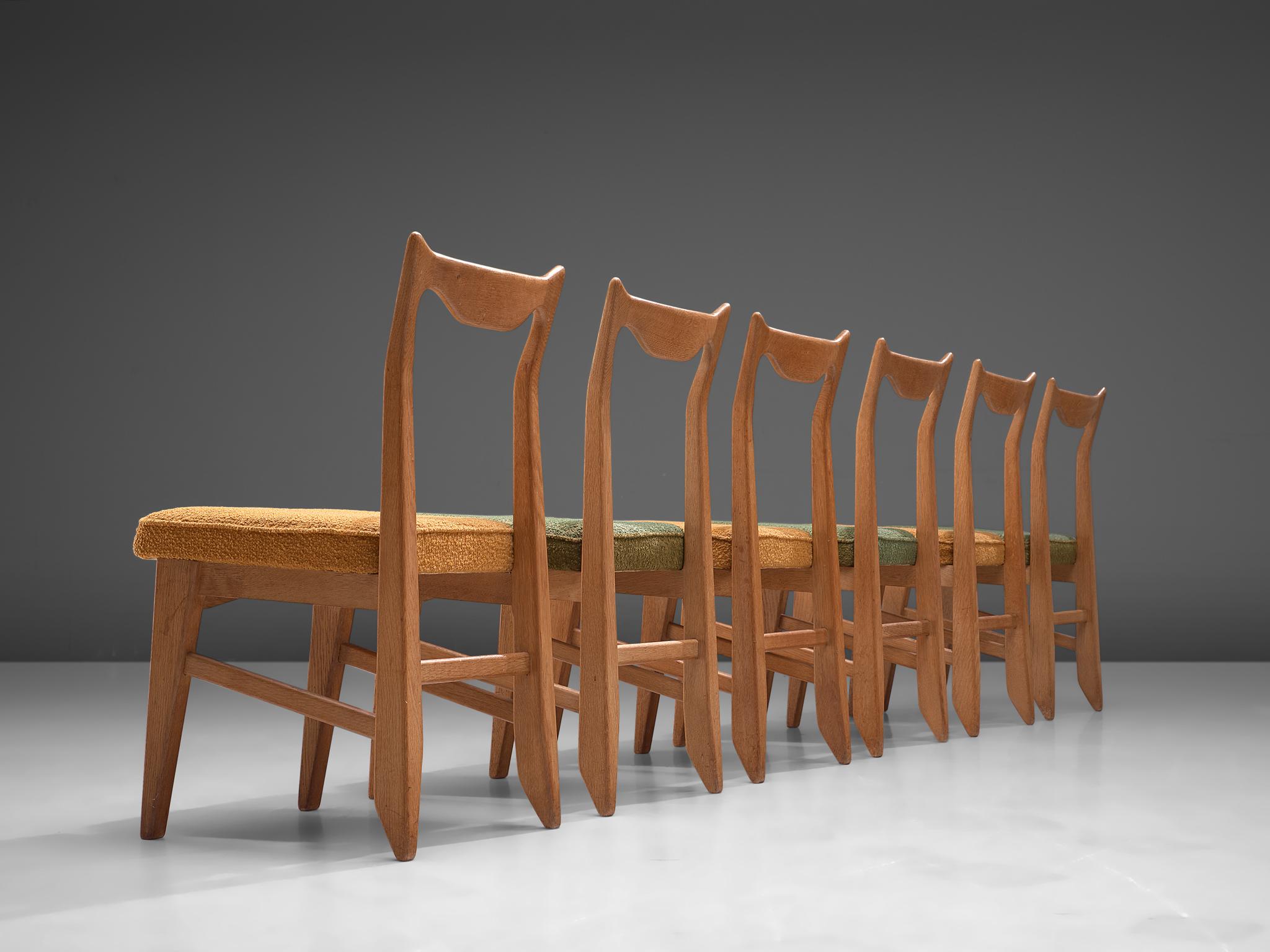French Guillerme et Chambron Set of Six Dining Chairs in Solid Oak
