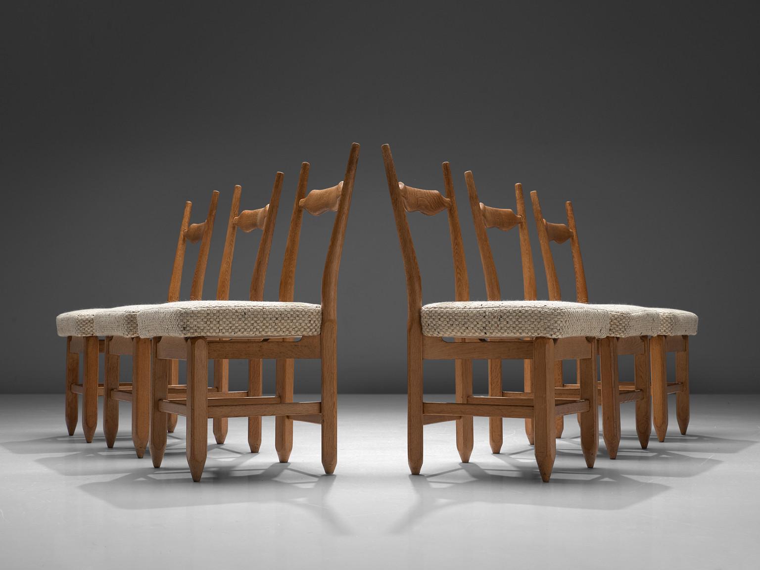 French Guillerme et Chambron Set of Six Dining Chairs in Solid Oak