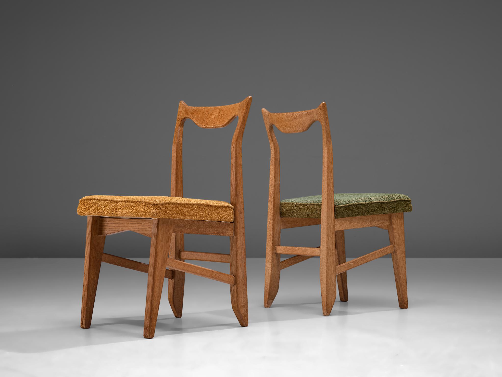 Mid-20th Century Guillerme et Chambron Set of Six Dining Chairs in Solid Oak