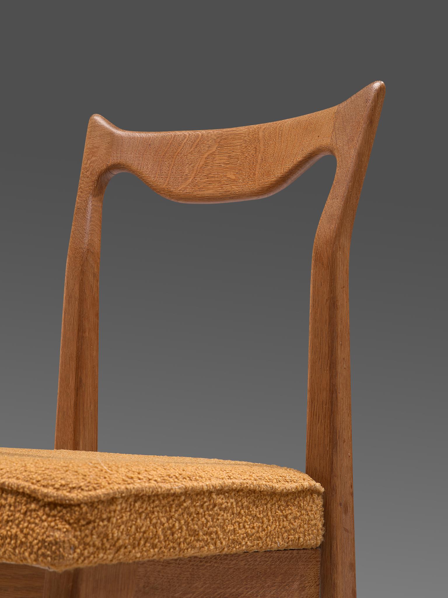 Fabric Guillerme et Chambron Set of Six Dining Chairs in Solid Oak