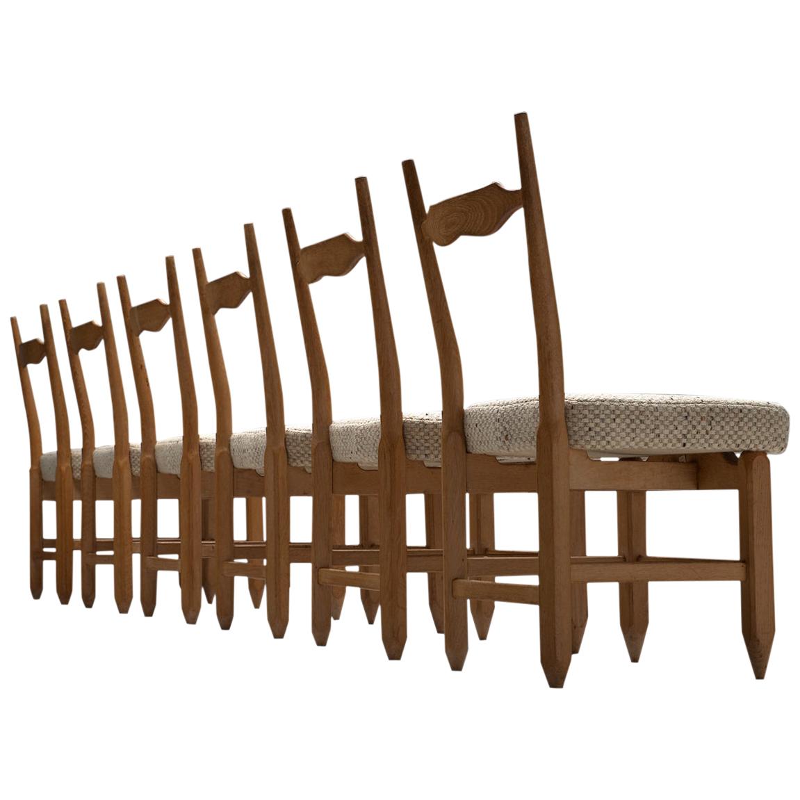 Guillerme et Chambron Set of Six Dining Chairs in Solid Oak