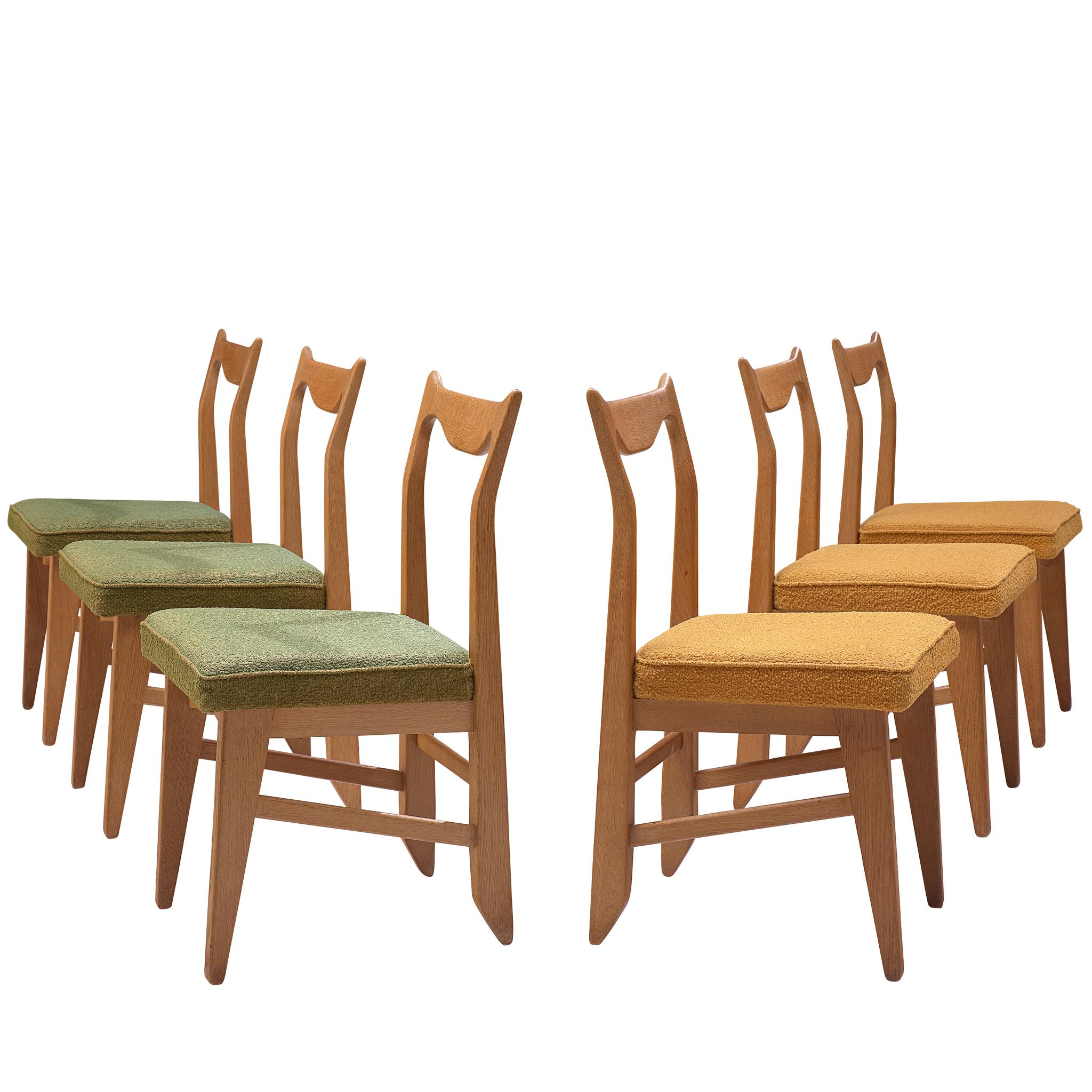 Guillerme et Chambron Set of Six Dining Chairs in Solid Oak