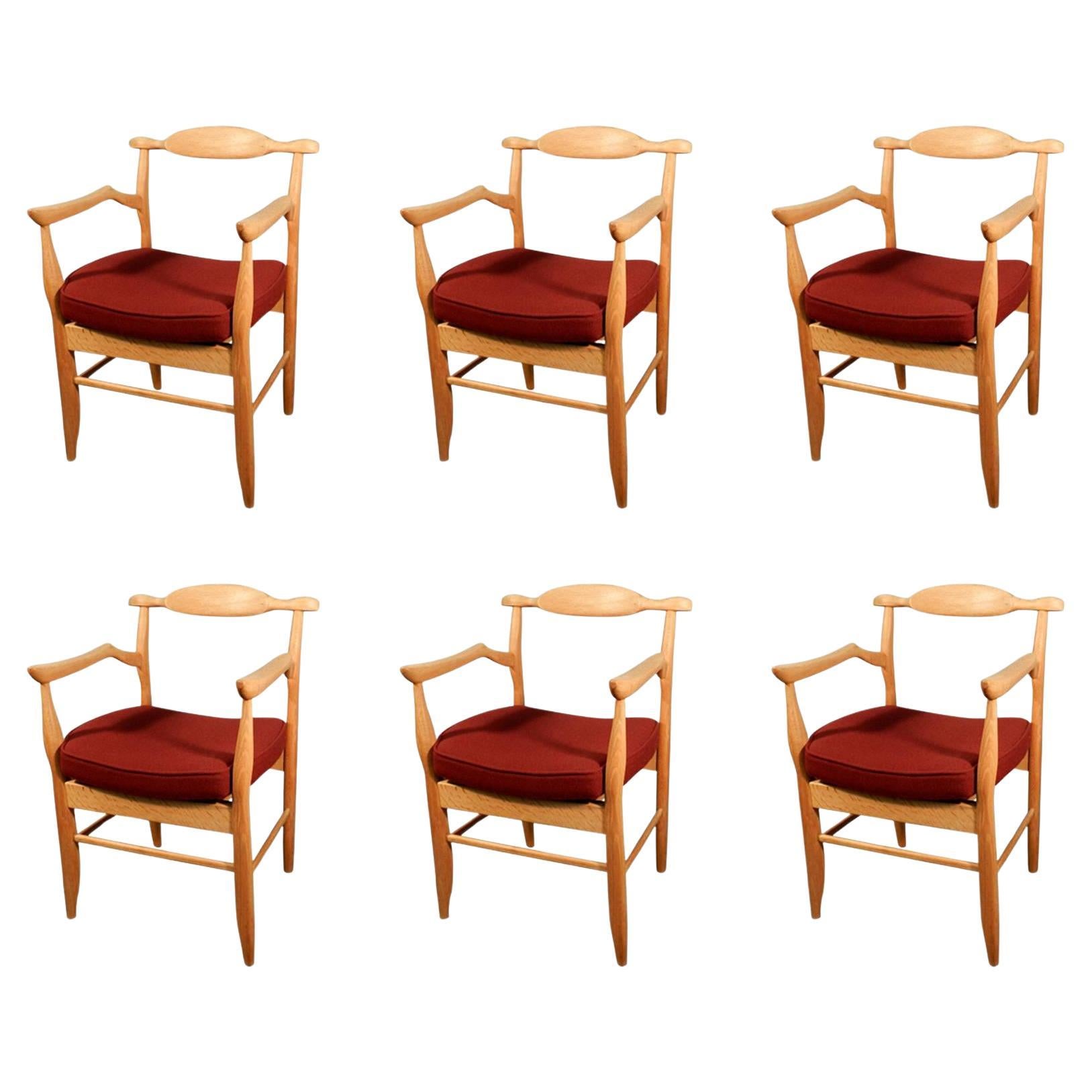 Guillerme et Chambron, Set of Six Oak Armchairs, Edition Votre Maison en vente