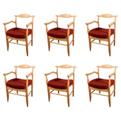 Guillerme et Chambron, Set of Six Oak Armchairs, Edition Votre Maison