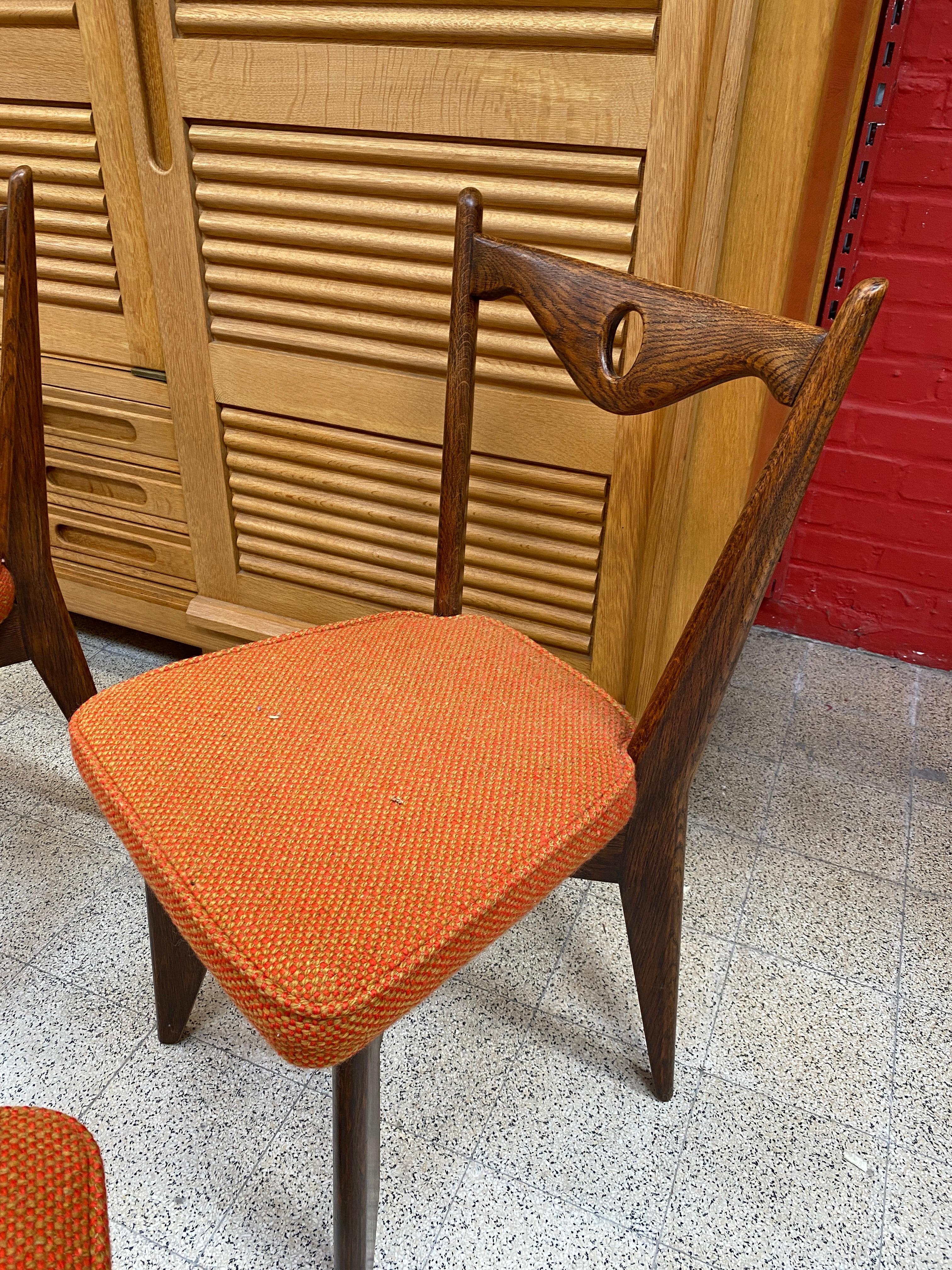 20th Century Guillerme et Chambron, Six Oak Chairs, Edition Votre Maison, circa 1970 For Sale