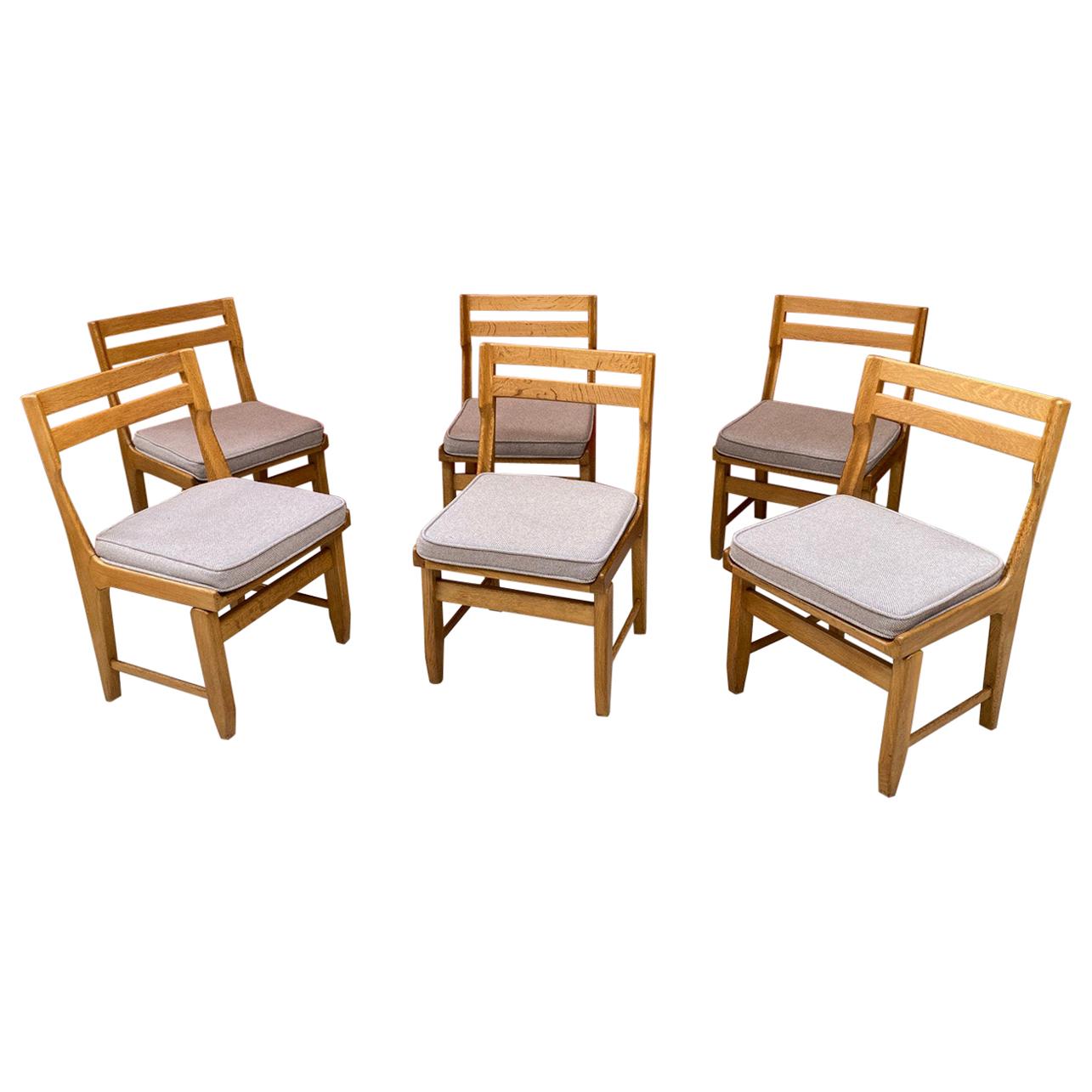 Guillerme et Chambron, Set of Six Oak Chairs, Edition Votre Maison, circa 1970 For Sale