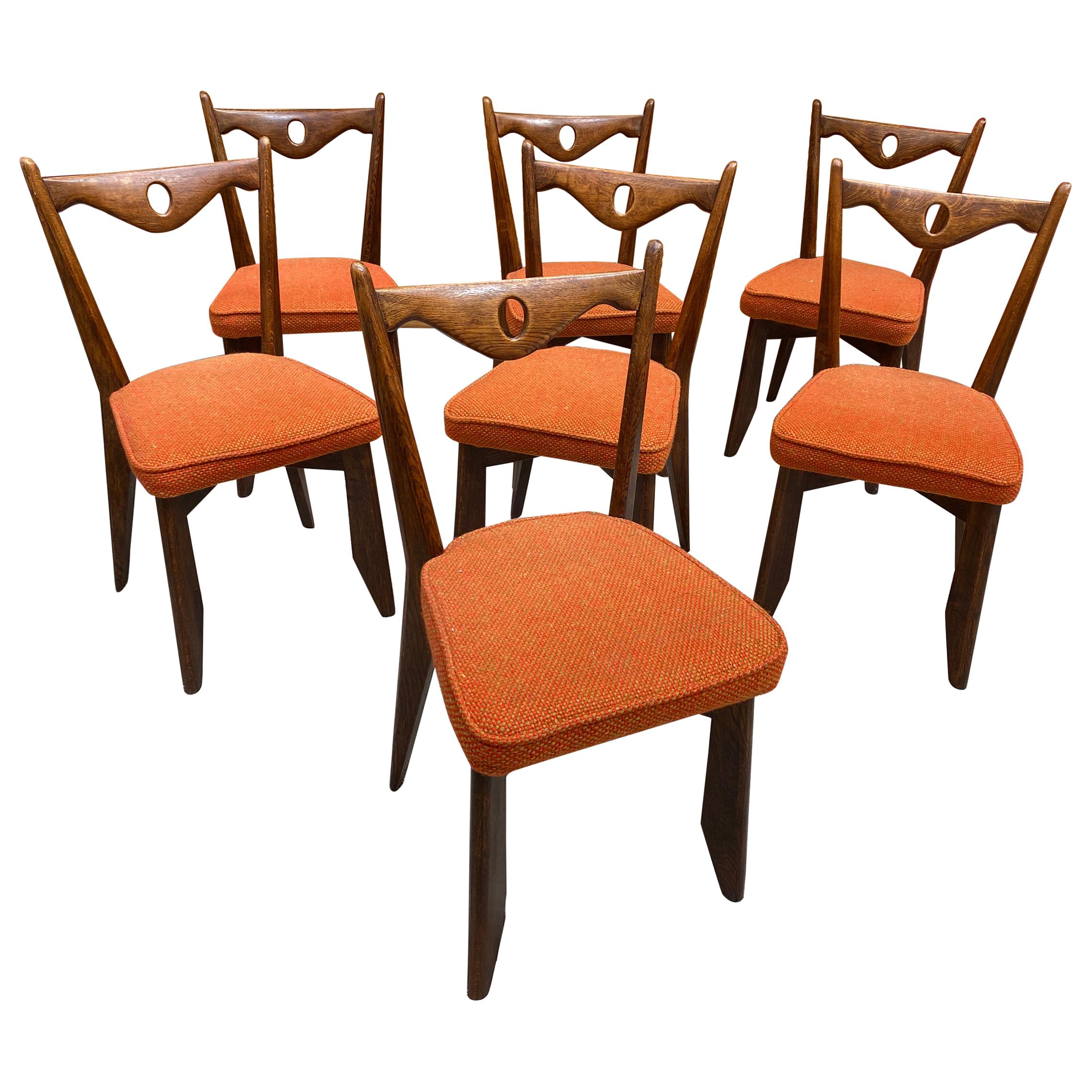 Guillerme et Chambron, Six Oak Chairs, Edition Votre Maison, circa 1970 For Sale