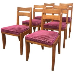 Guillerme et Chambron, Set of Six Oak Chairs