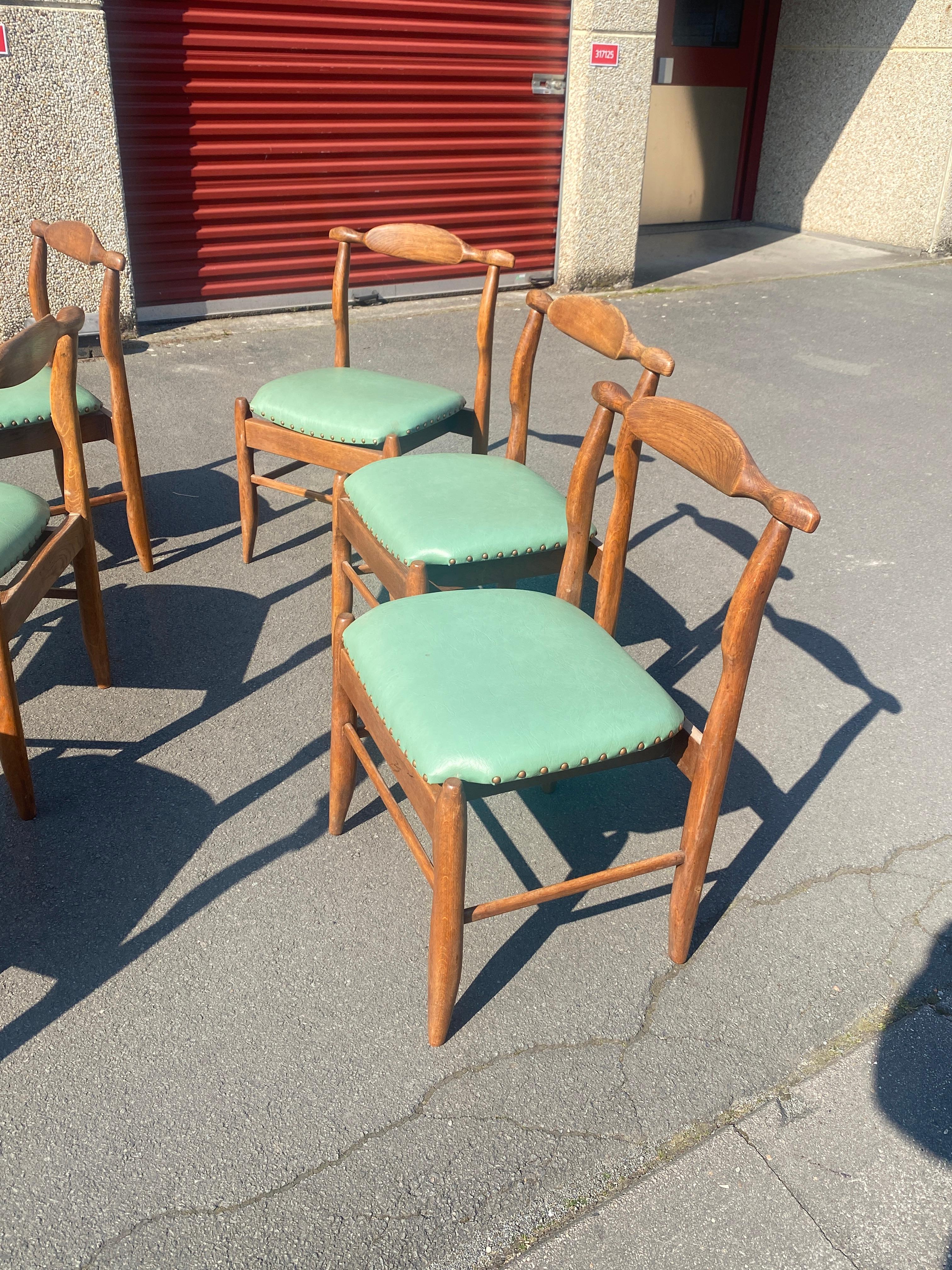 Guillerme et Chambron, ensemble de six chaises en chêne, modèle Fumay.  Edition Votre Maison Bon état - En vente à Mouscron, WHT