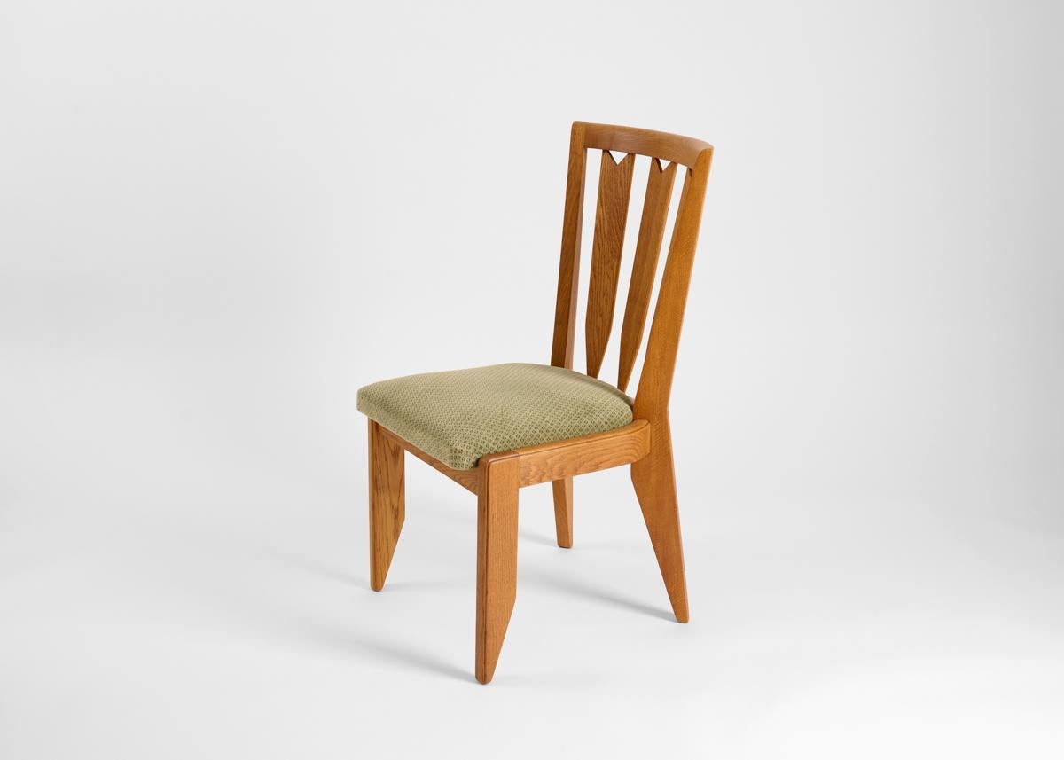 Mid-Century Modern Guillerme et Chambron, Set of Six Oak Dining Chairs, France, Mid-Century