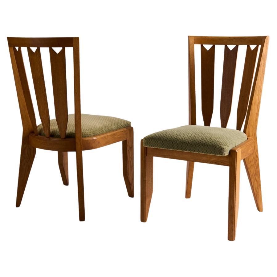 Guillerme et Chambron, Set of Six Oak Dining Chairs, France, Mid-Century