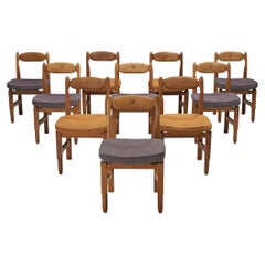 Guillerme & Chambron Set of Ten 'Lorraine' Dining Chairs in Oak 