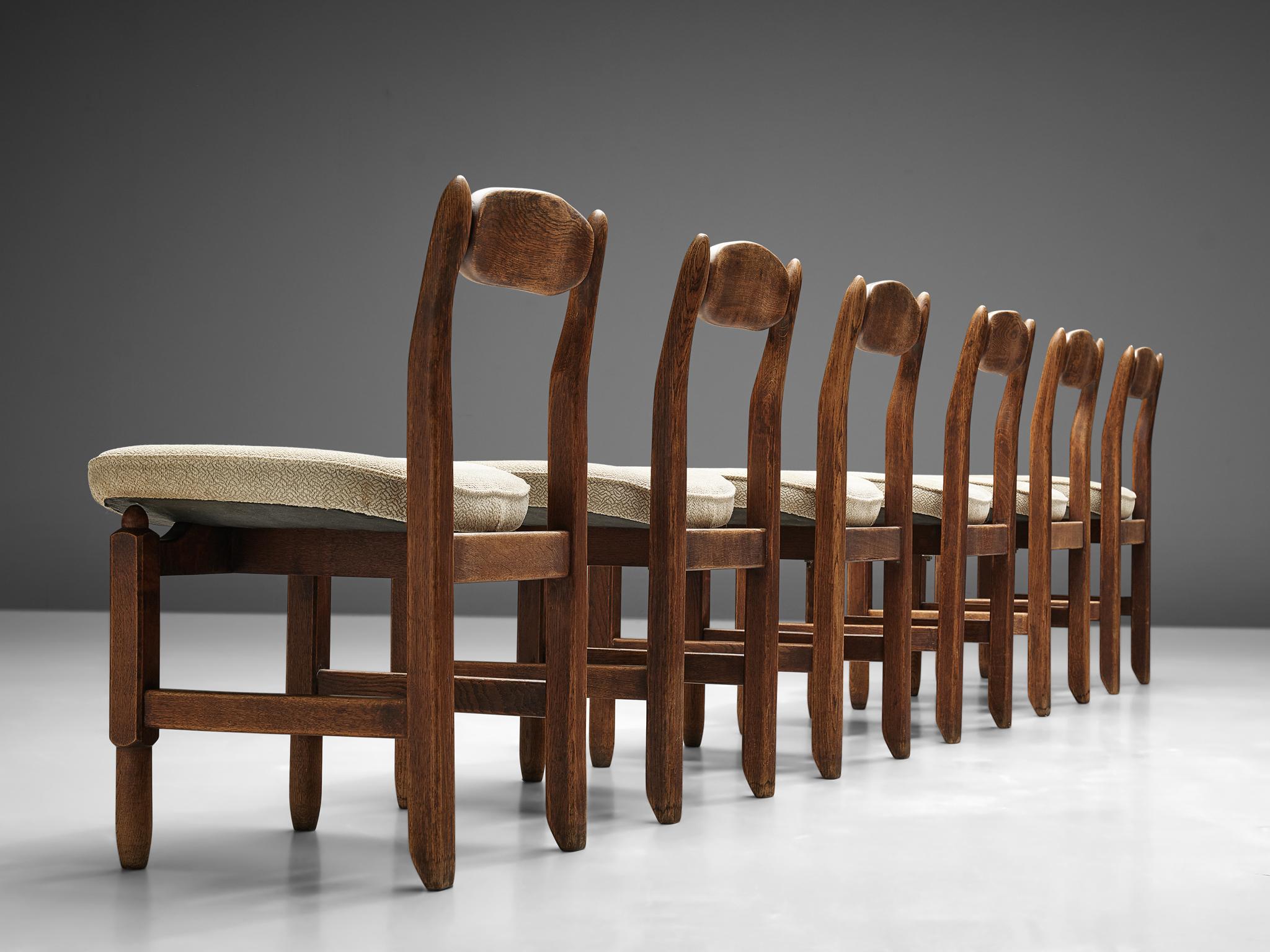 Guillerme et Chambron Set of Ten ‘Lorraine’ Dining Chairs in Solid Oak In Good Condition In Waalwijk, NL