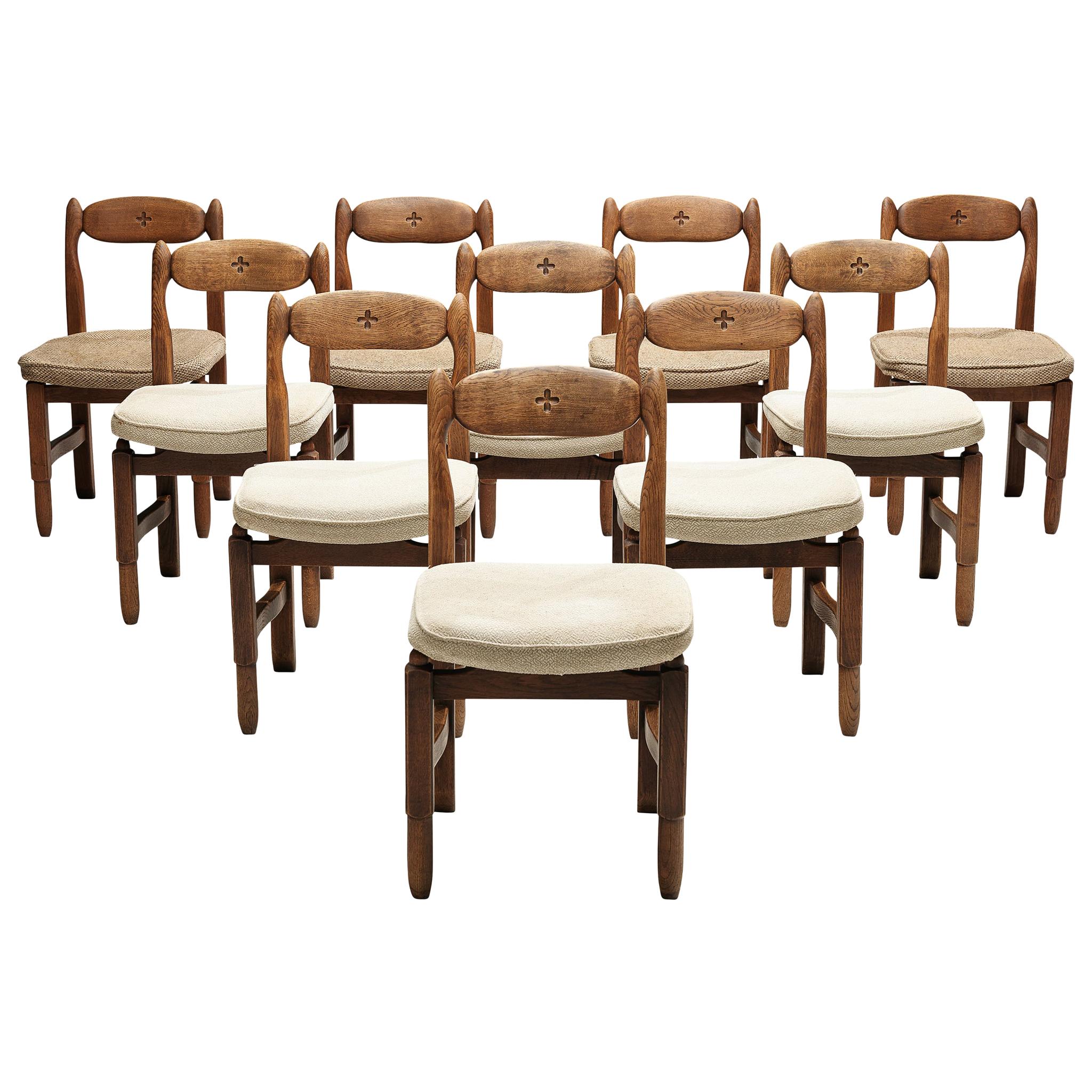 Guillerme et Chambron Set of Ten ‘Lorraine’ Dining Chairs in Solid Oak