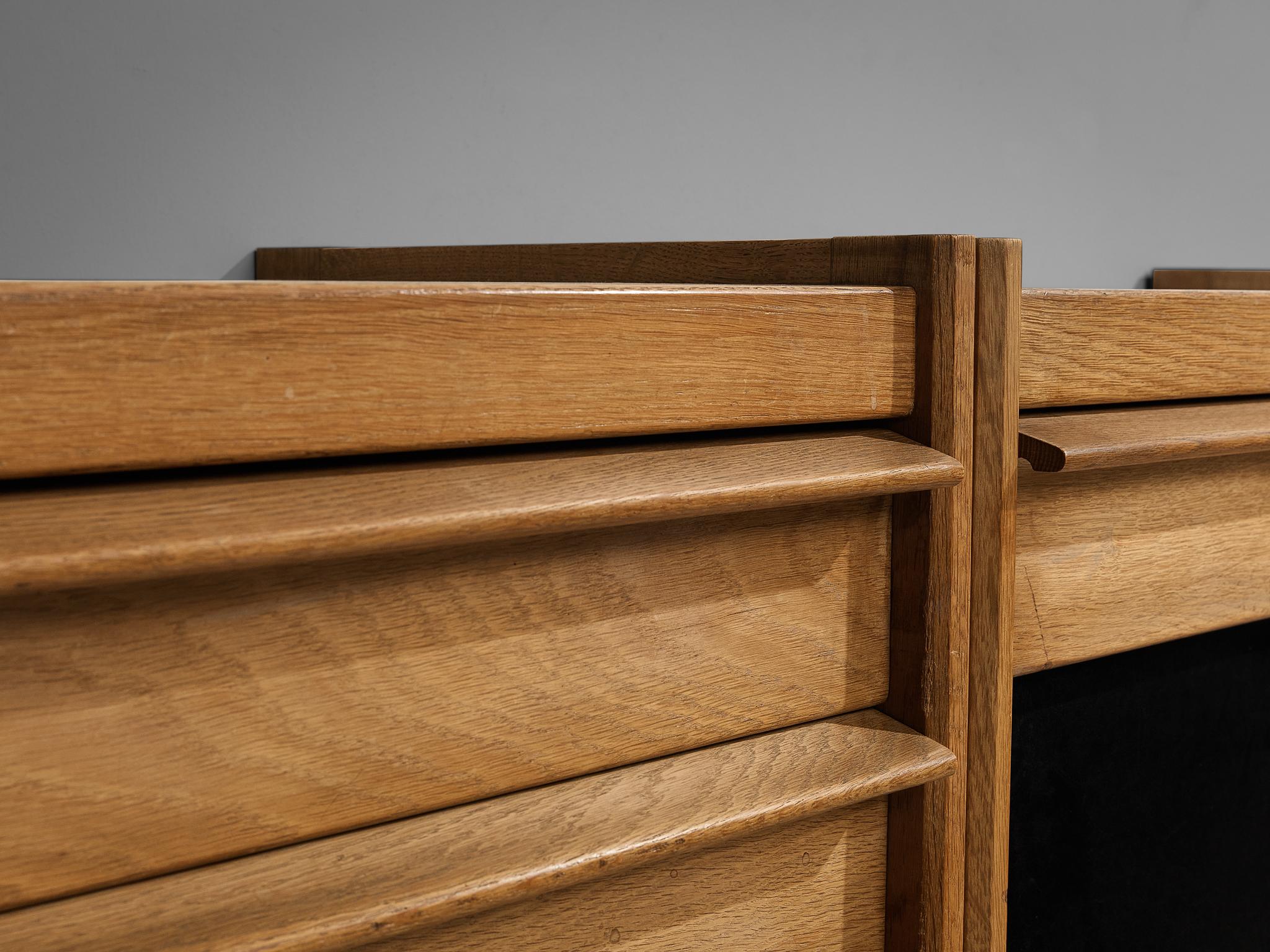 Leather Guillerme et Chambron Set of Three Cabinets in Solid Oak