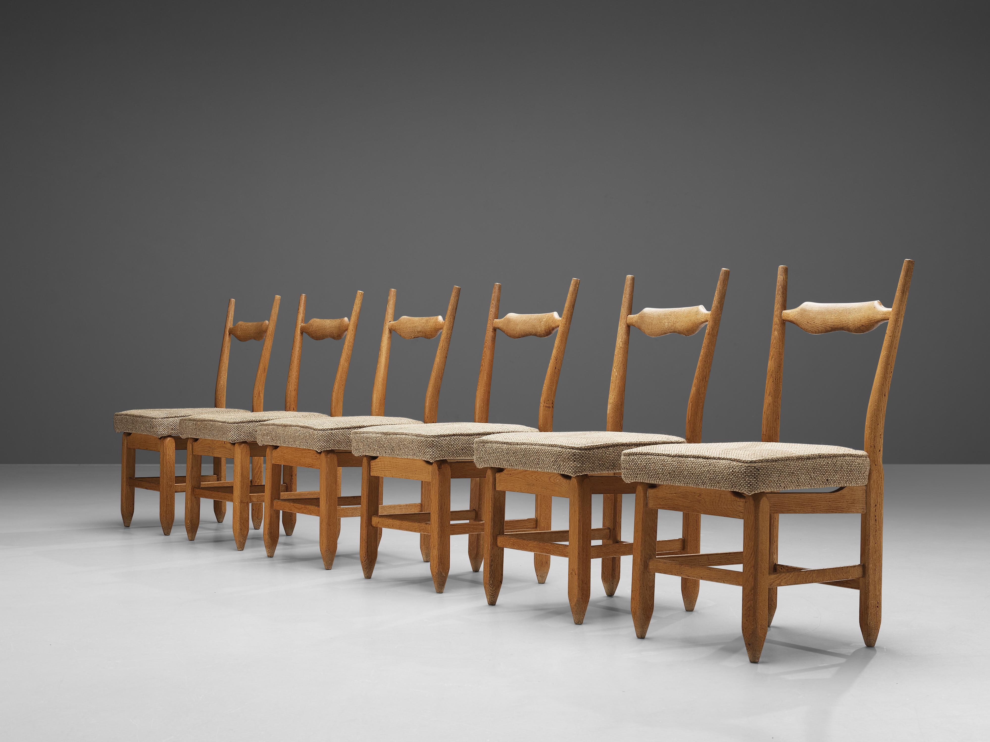 Mid-20th Century Guillerme et Chambron Set of Twelve Dining Chairs in Solid Oak