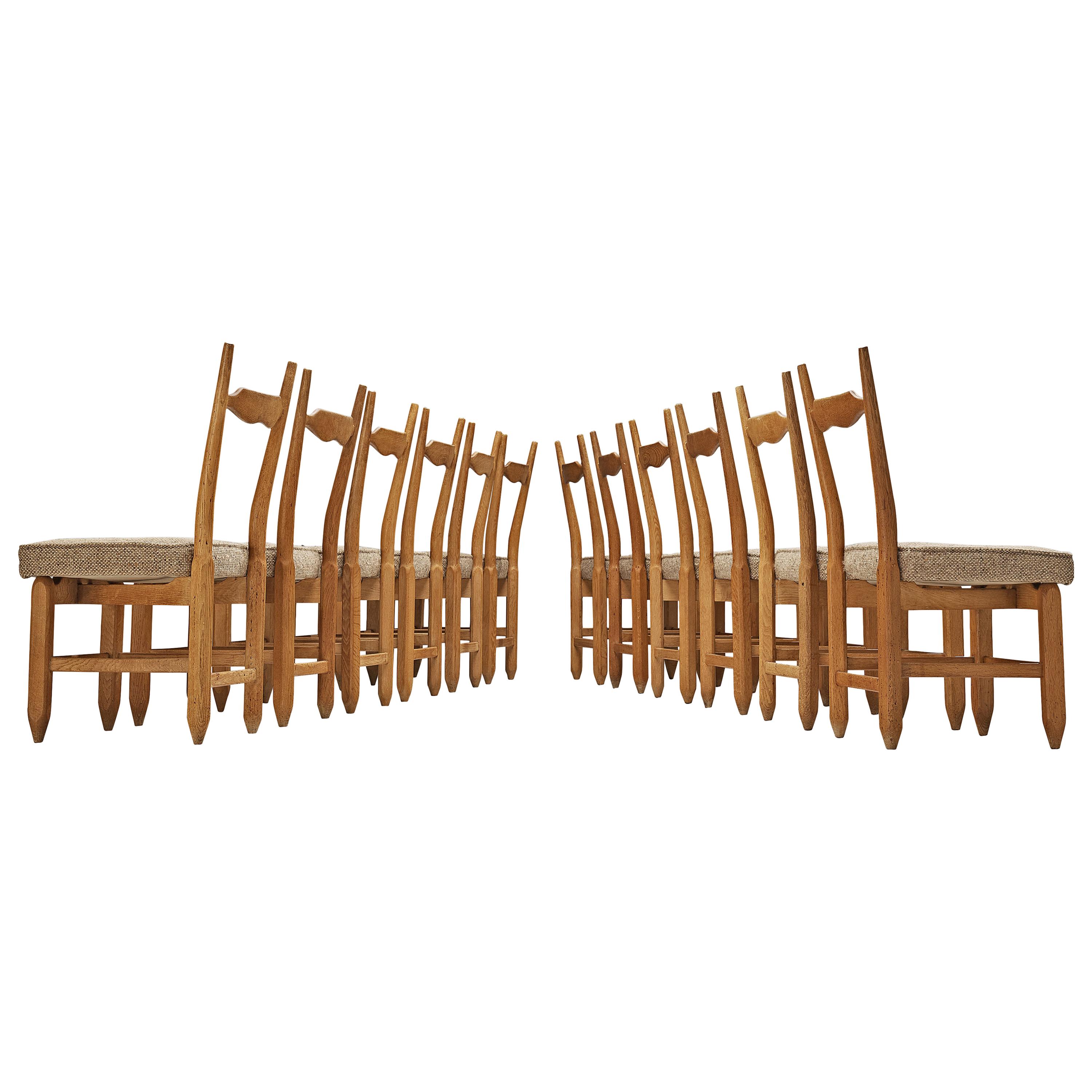Guillerme et Chambron Set of Twelve Dining Chairs in Solid Oak