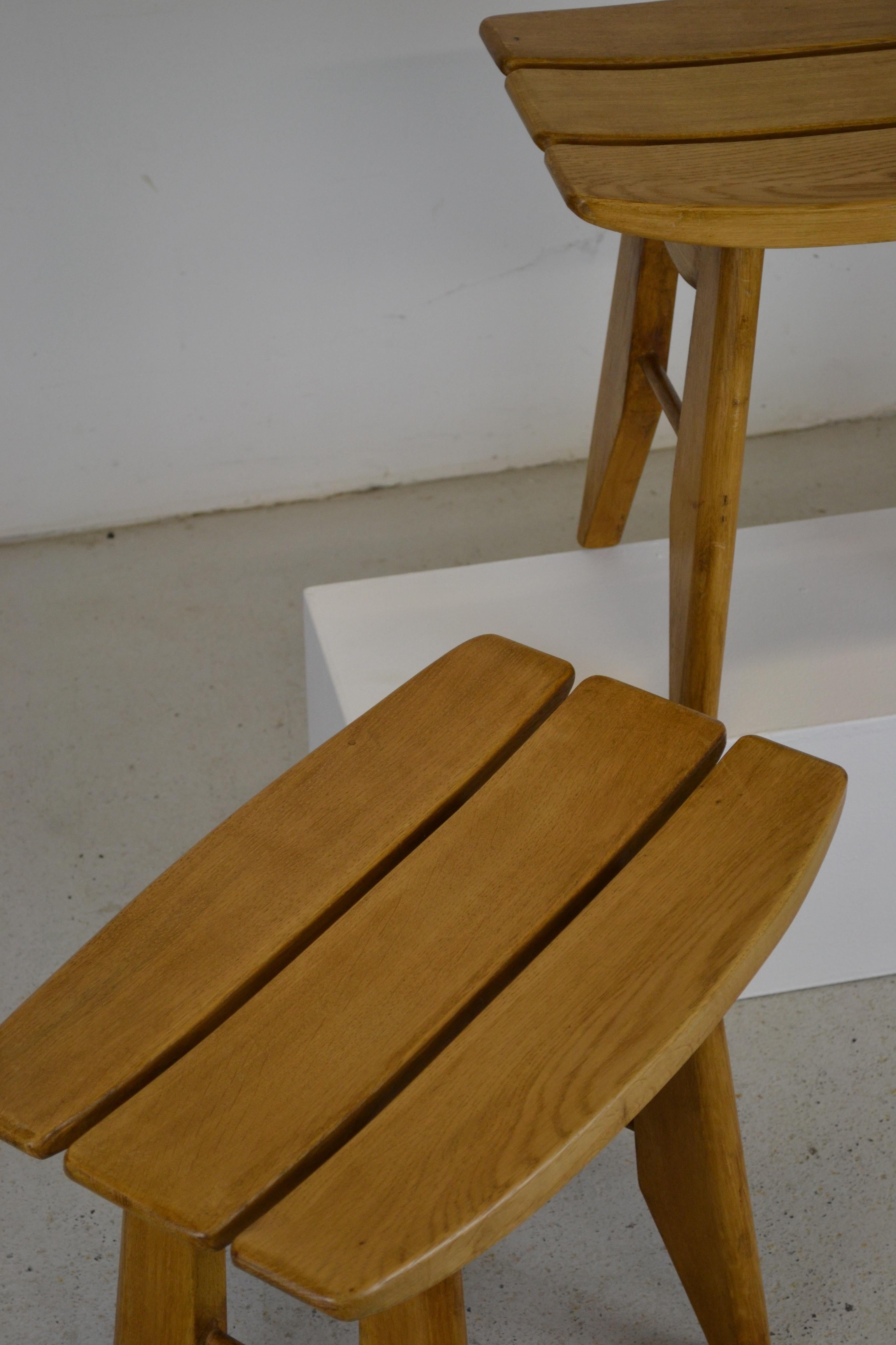 Guillerme et Chambron Set of Two Solid Oak Stools, France, 1960s For Sale 5