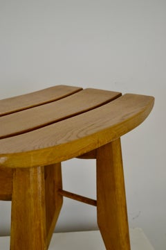 Guillerme et Chambron Set of Two Solid Oak Stools, France, 1960s