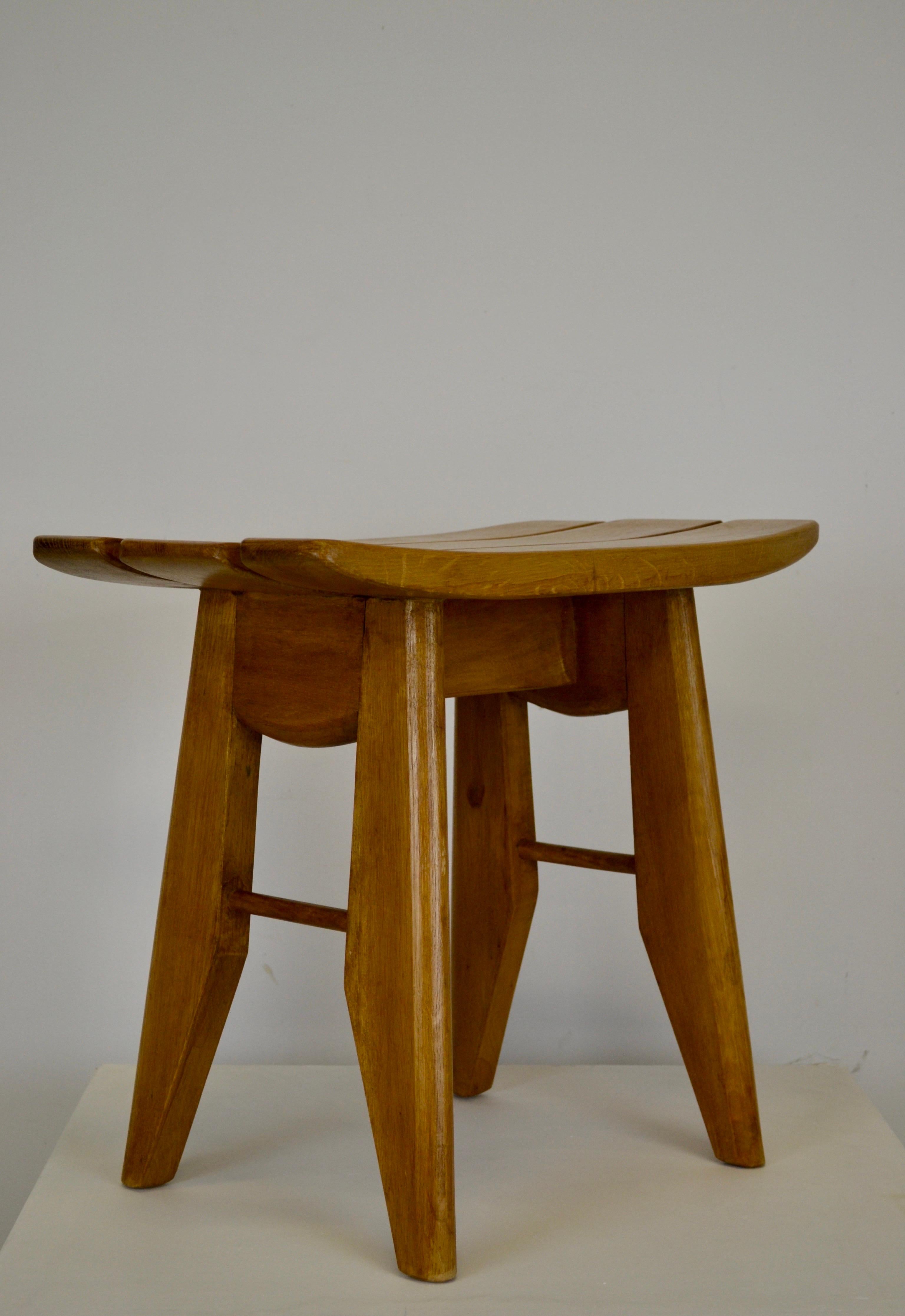 Mid-Century Modern Guillerme et Chambron Set of Two Solid Oak Stools, France, 1960s For Sale