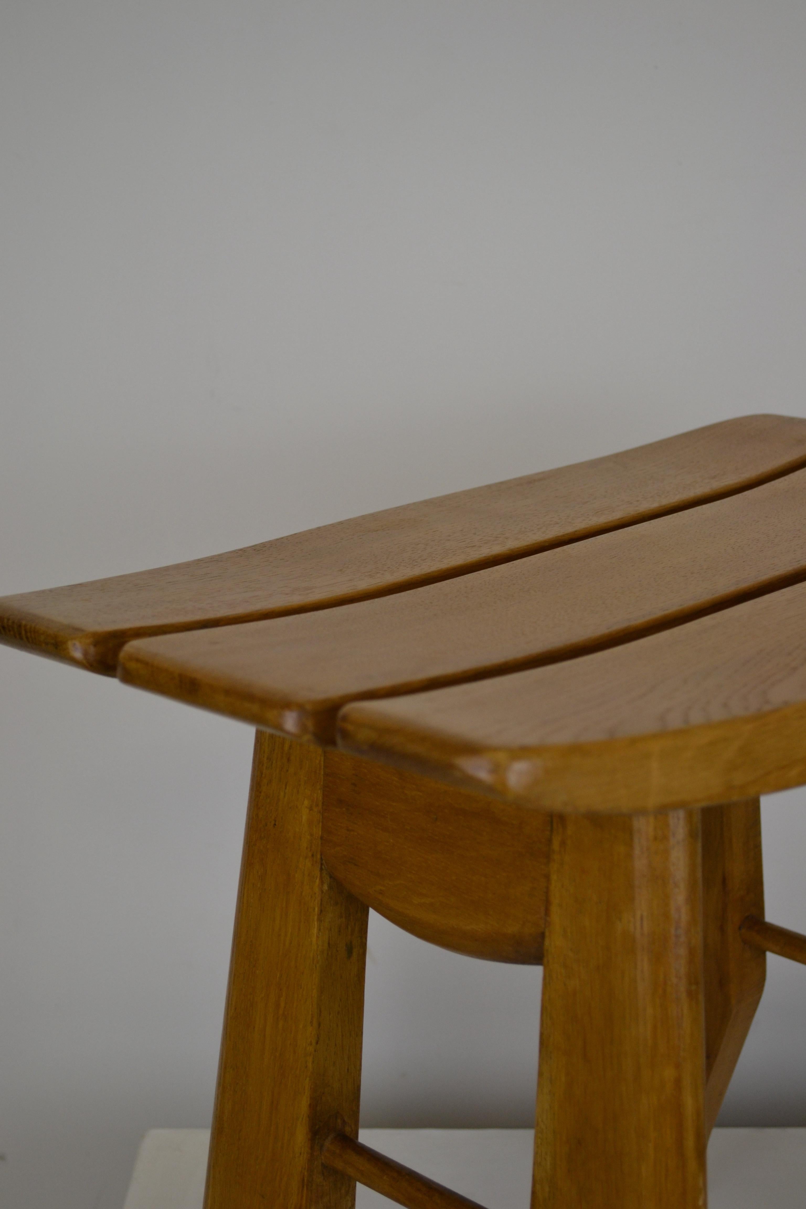 Guillerme et Chambron Set of Two Solid Oak Stools, France, 1960s For Sale 2