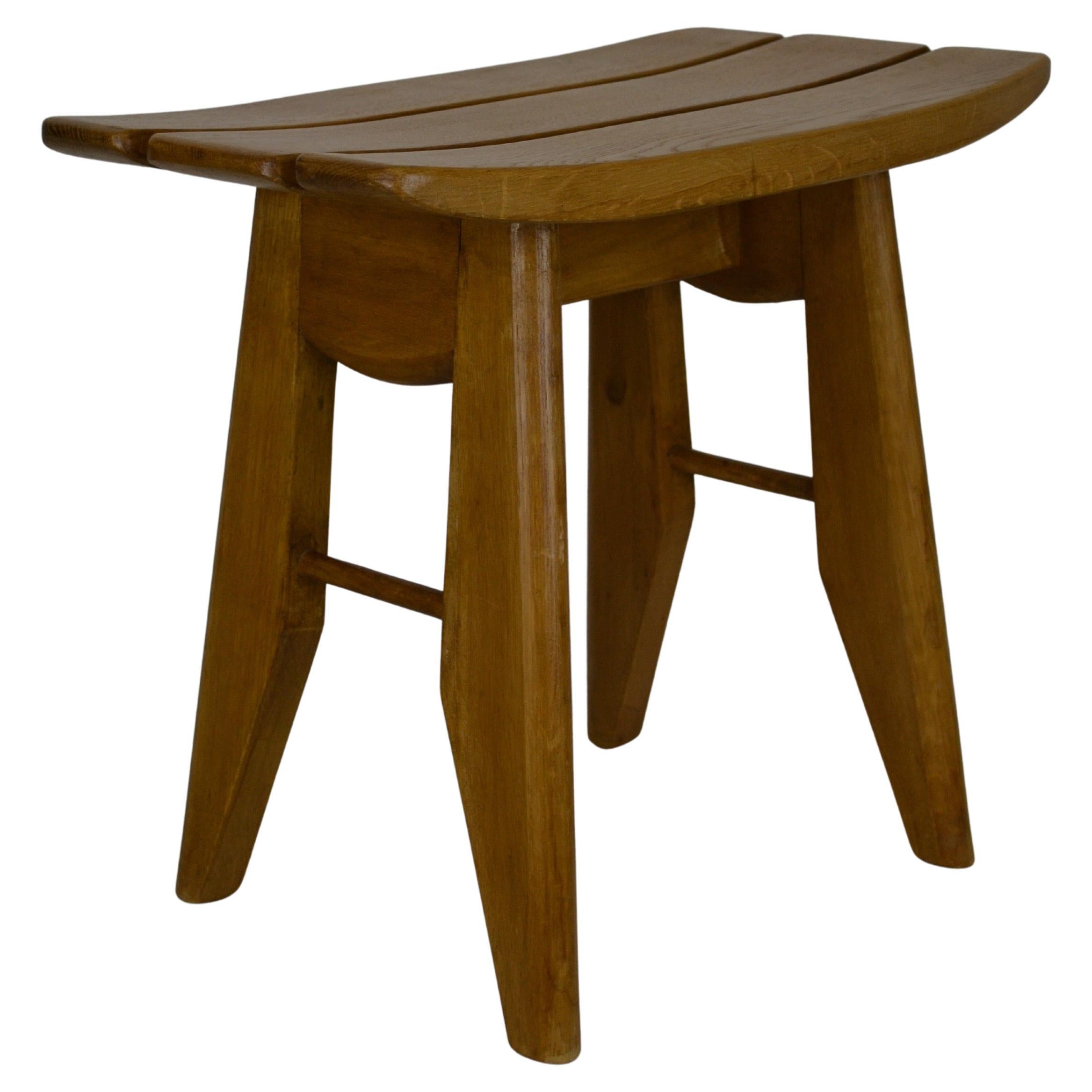 Guillerme et Chambron Set of Two Solid Oak Stools, France, 1960s