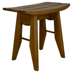Guillerme et Chambron Set of Two Solid Oak Stools, France, 1960s