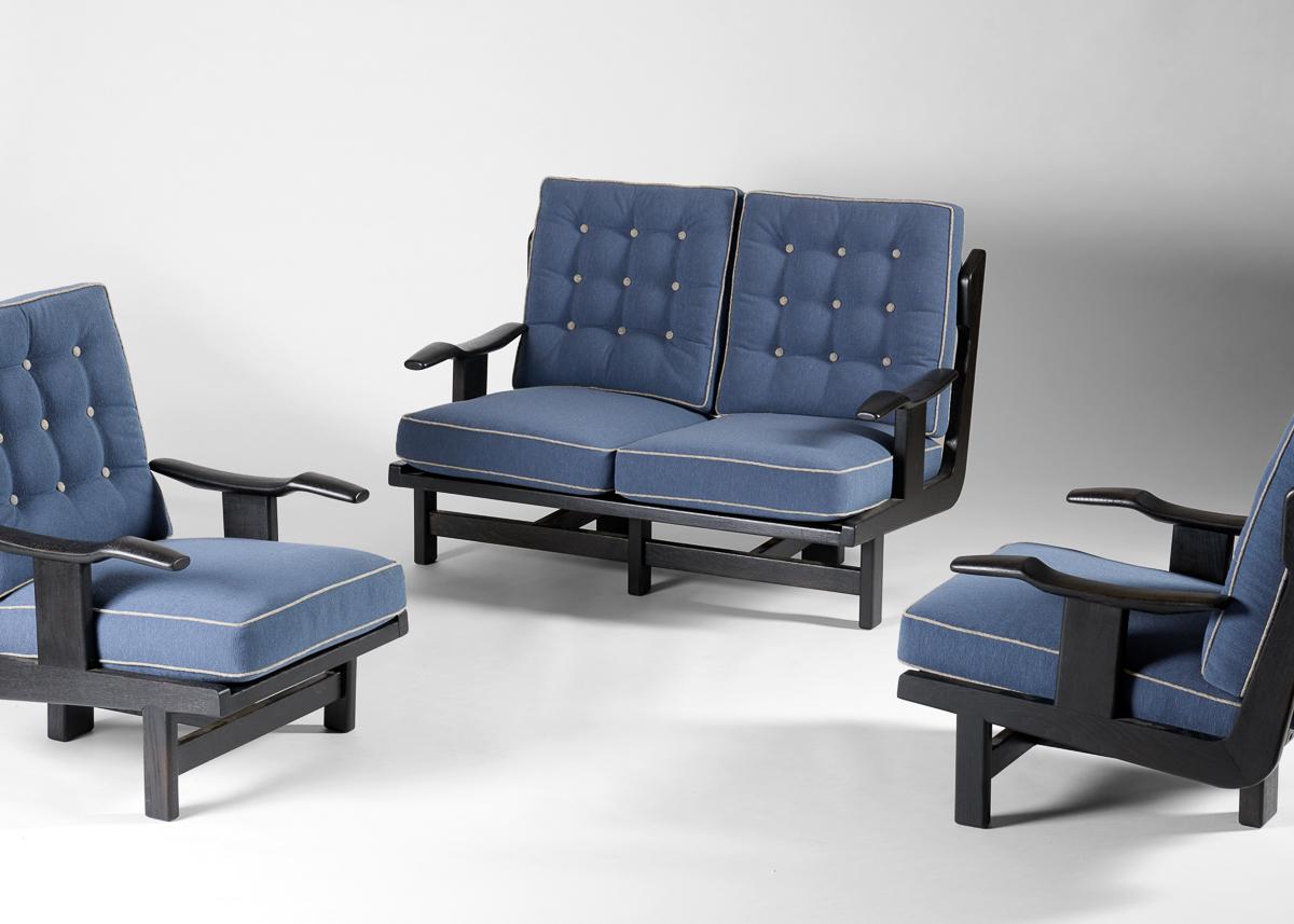 Guillerme et Chambron, canapé et paire de fauteuils, France, années 1960 Bon état - En vente à New York, NY