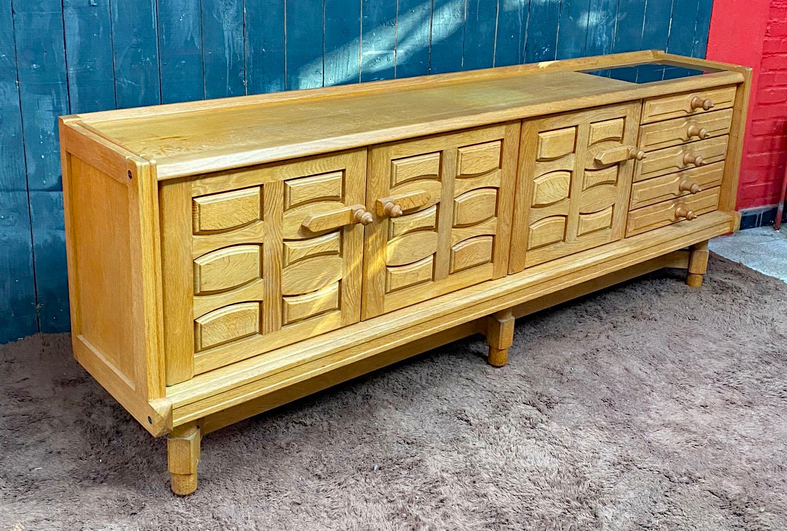 Guillerme et Chambron Sideboard in Oak and Ceramic, 