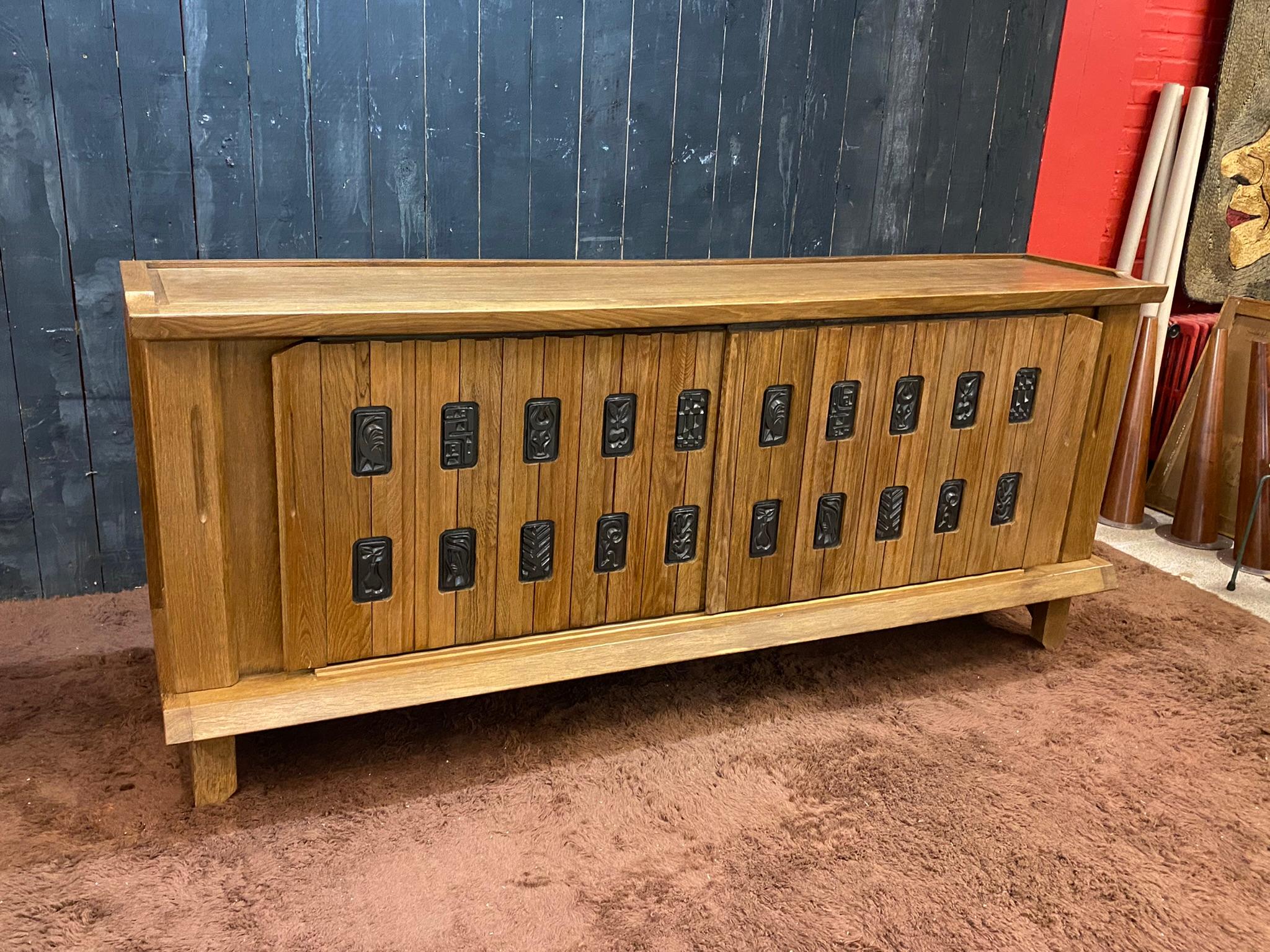 Mid-Century Modern Guillerme et Chambron, Sideboard, in Oak and Ceramic, Edition Votre Maison For Sale