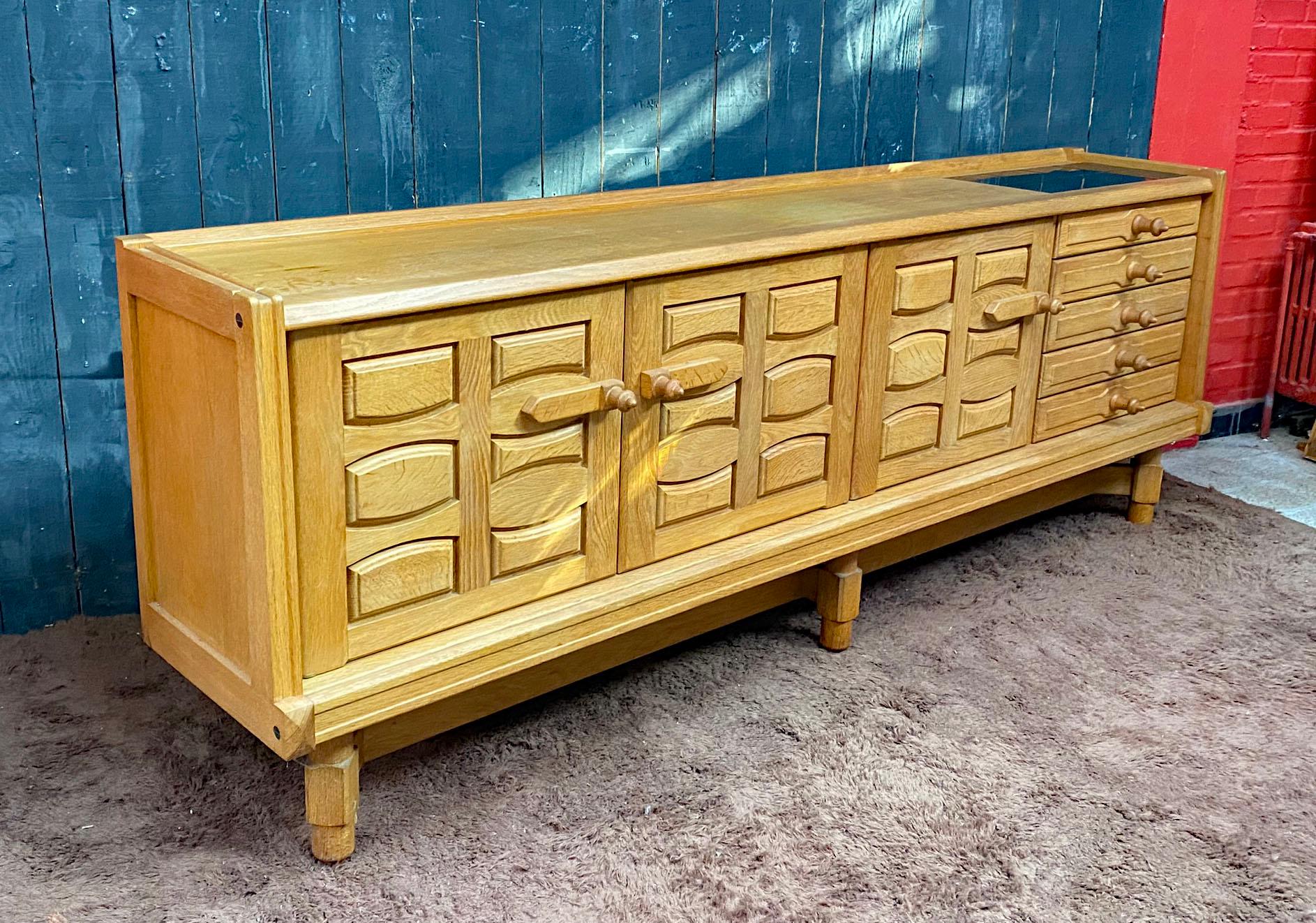Mid-Century Modern Guillerme et Chambron Sideboard in Oak and Ceramic, 