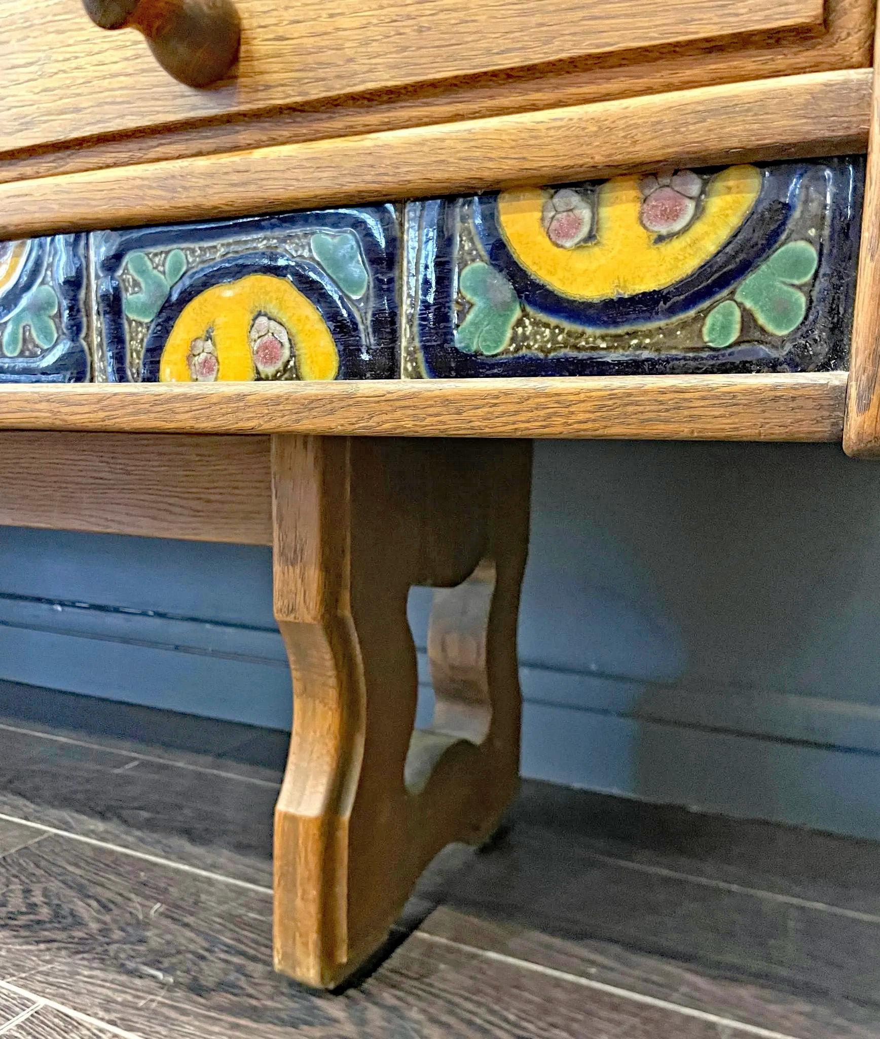 Mid-Century Modern Guillerme et Chambron  Sideboard in Oak and Ceramic, 