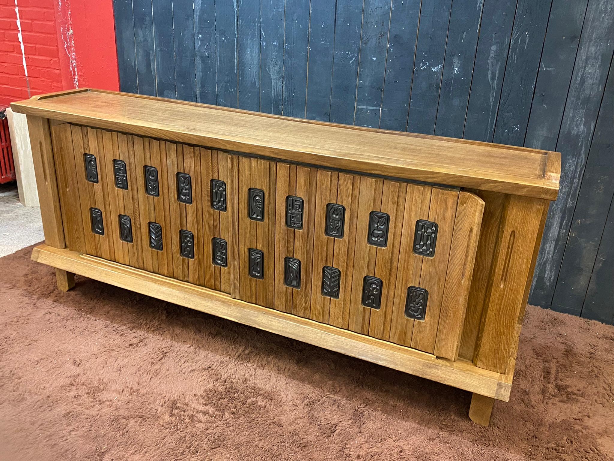 French Guillerme et Chambron, Sideboard, in Oak and Ceramic, Edition Votre Maison For Sale