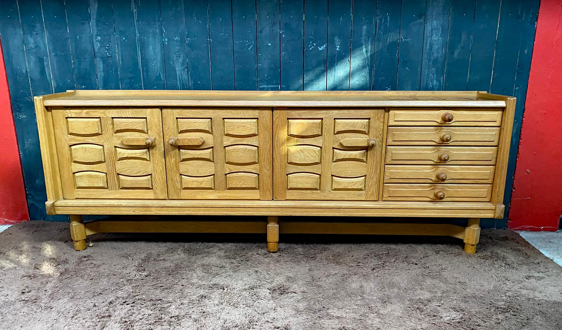 French Guillerme et Chambron Sideboard in Oak and Ceramic, 