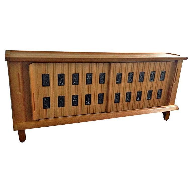 Francese Guillerme et Chambron, Credenza in Oak e ceramica, 