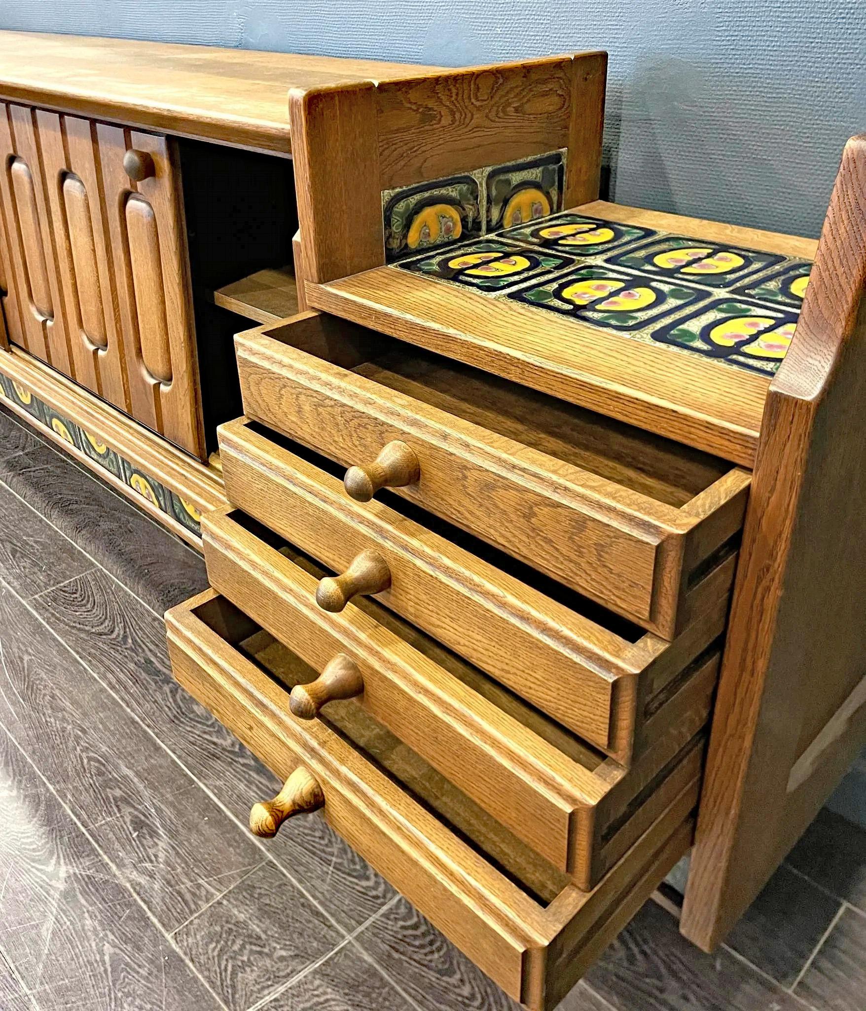 Guillerme et Chambron  Sideboard in Oak and Ceramic, 