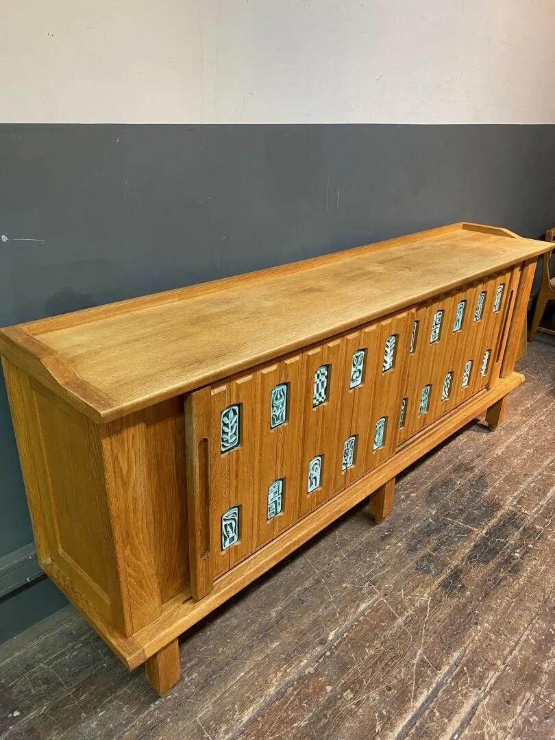 Mid-20th Century Guillerme et Chambron, Sideboard, in Oak and Ceramic, 