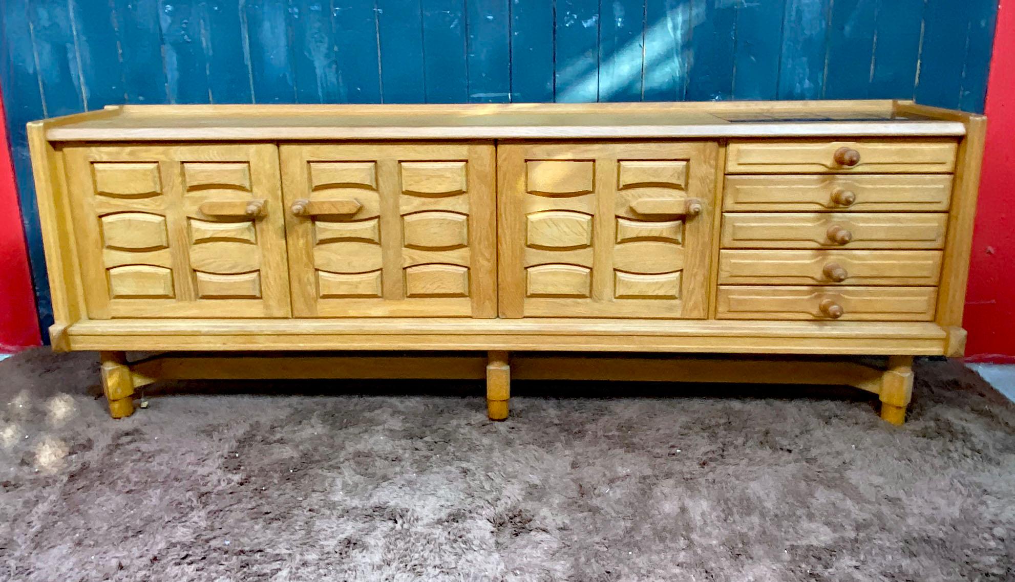 Late 20th Century Guillerme et Chambron Sideboard in Oak and Ceramic, 